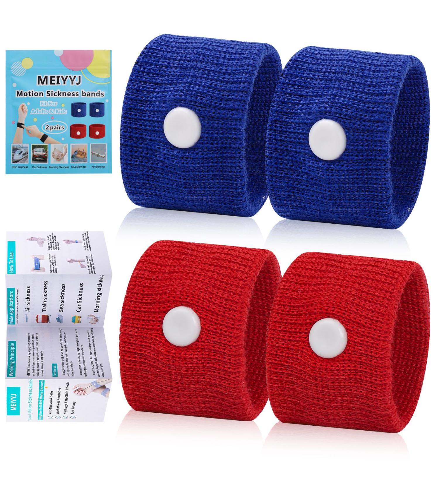 MEIYYJ Motion Sickness Bands for Adults and Kids - Sea Sickness Relief Wristbands for Pregnancy, Cruise and Travel - Red Blue - Buy Online on GoSupps.com