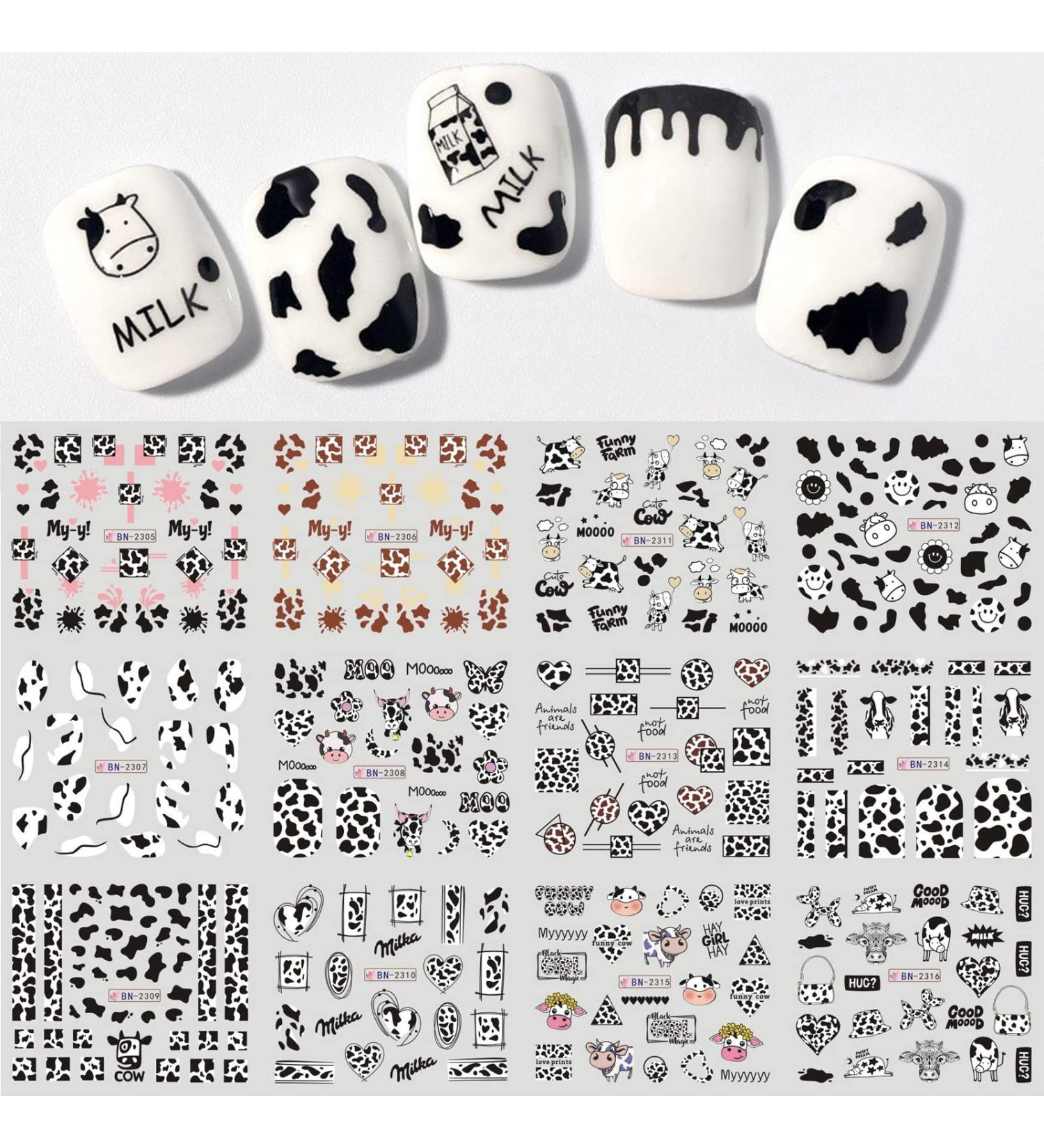 Cow Print Nail Art Stickers - 12 Sheets Water Transfer Decals for Women and Girls - Buy Online on GoSupps.com
