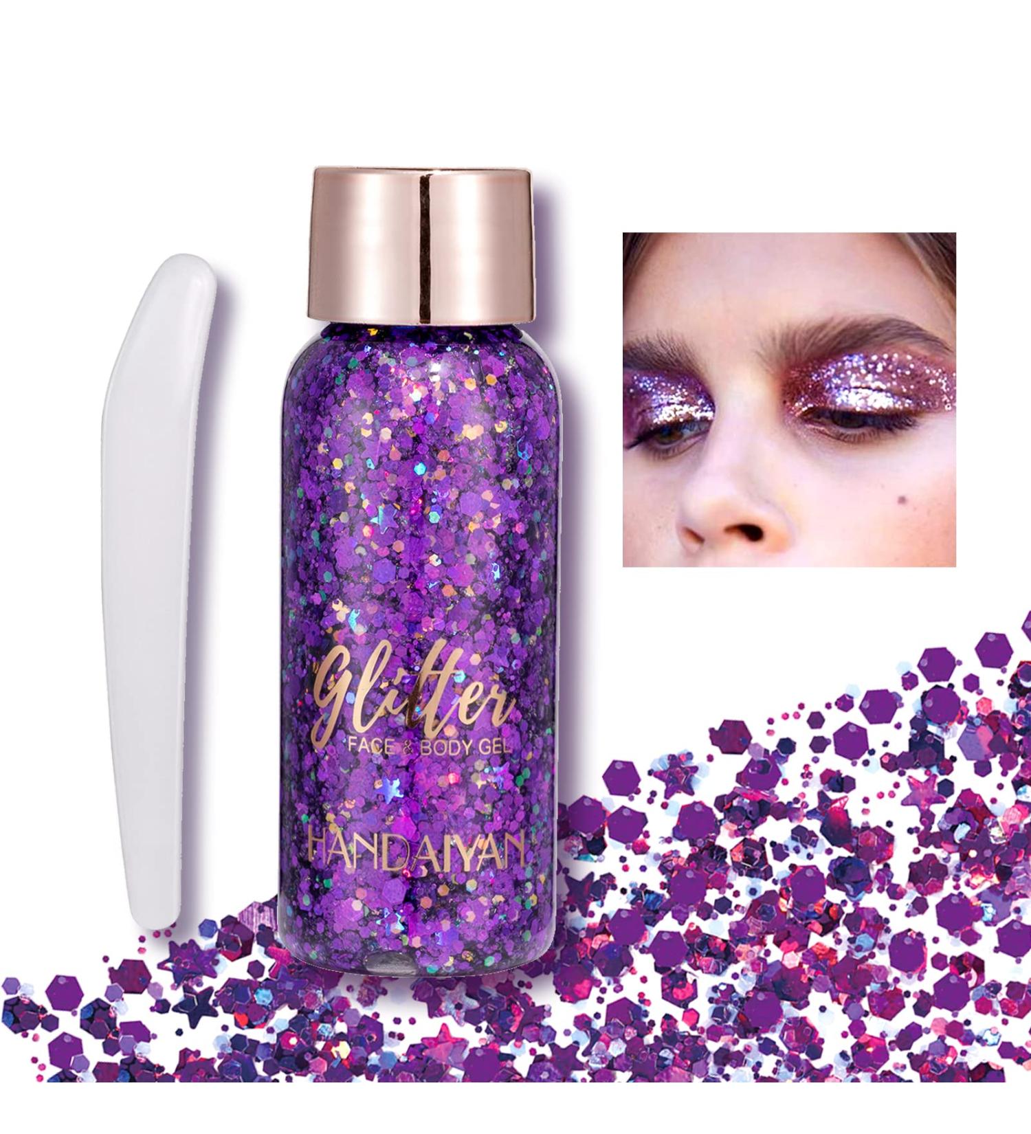 Body Glitter Gel Sequins Glitter Chunky Liquid Eyeshadow Glitter Cosmetic Glitter Face and Body Gel Sparkling Festival Party Lotion Glitter for Body Eye Hair Nail Makeup DIY Art (Dark Purple) Chunky Glitter 108 Dark Purple - Buy Online on GoSupps.com