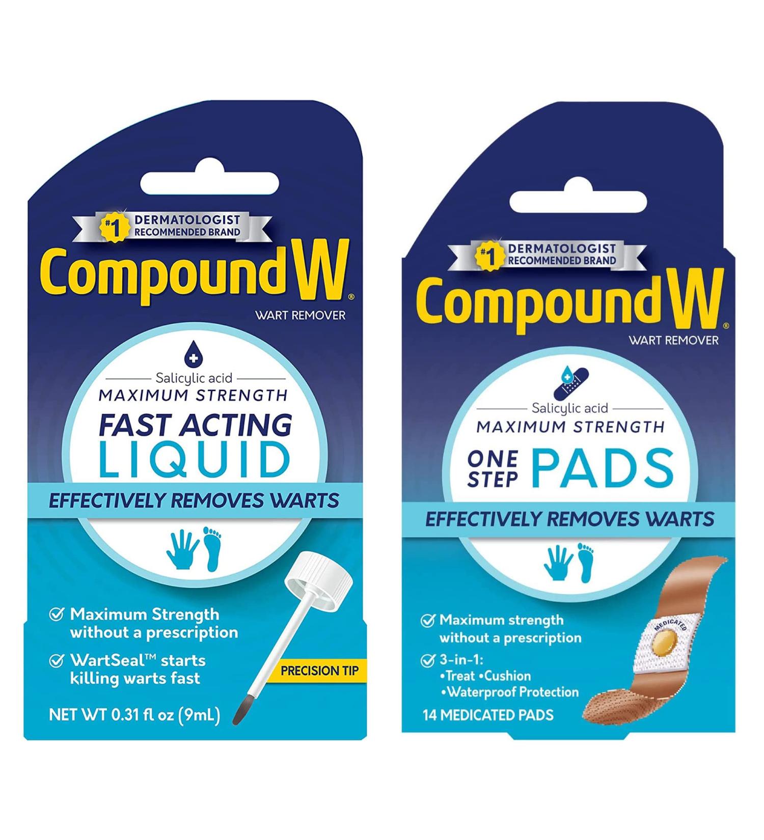 Compound W Wart Remover Liquid & Pad Pack - 0.31 oz Salicylic Acid Liquid + 14 One Step Pads - Buy Online on GoSupps.com