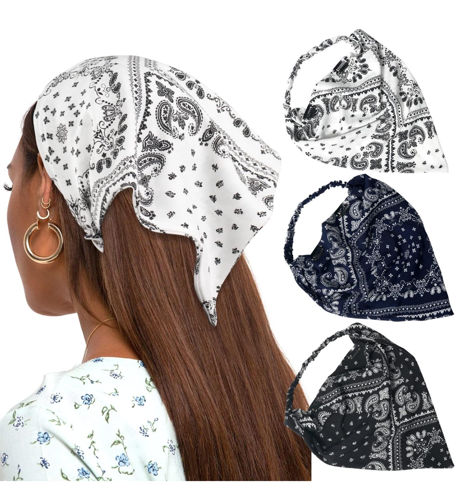 Buy Awaytr Elastic Flower Pattern Hair Bands - Chiffon Headscarves & Clips (3 Pack Cashew) | International Shipping Available - Buy Online on GoSupps.com