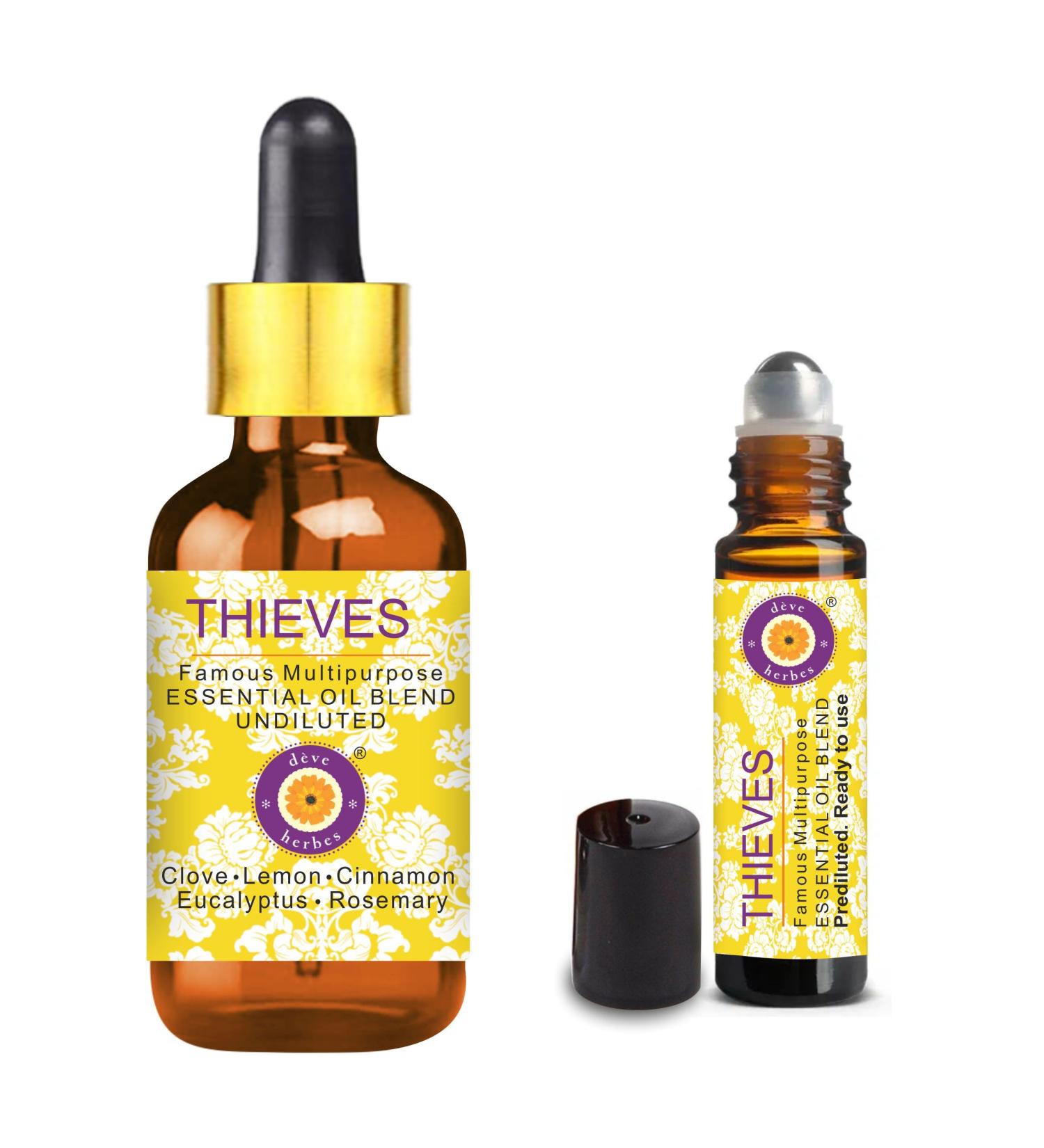 Deve Herbes Thieves Essential Oil Blend 30ml & Pre-Diluted Roll-On 10ml | Multipurpose Aromatherapy for Global Shipping - Buy Online on GoSupps.com