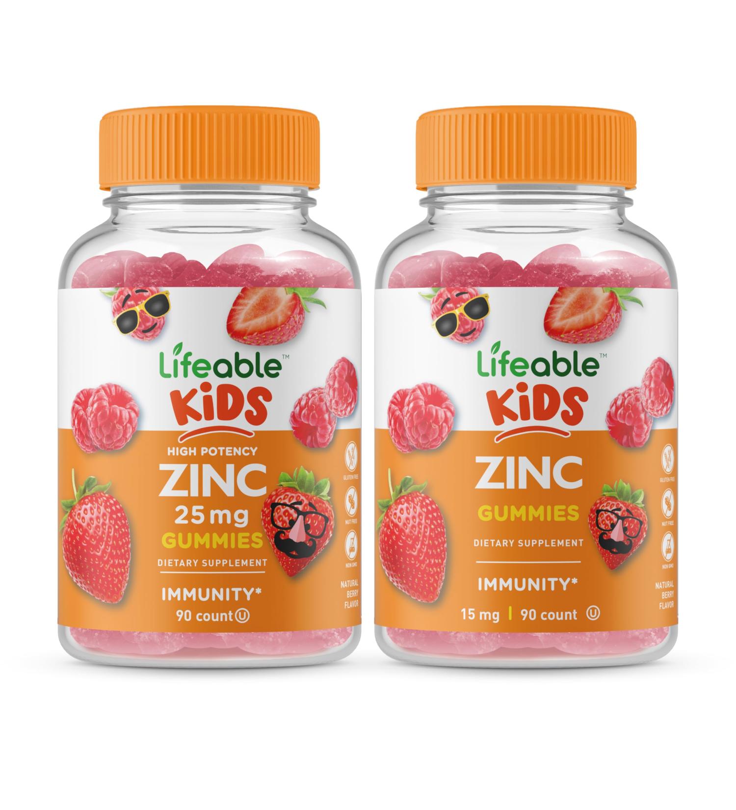 Lifeable Zinc 25mg Kids + Zinc Kids Gummies Bundle - Great Tasting Vitamin Supplement Gluten Free GMO Free Chewable Gummy - Buy Online on GoSupps.com