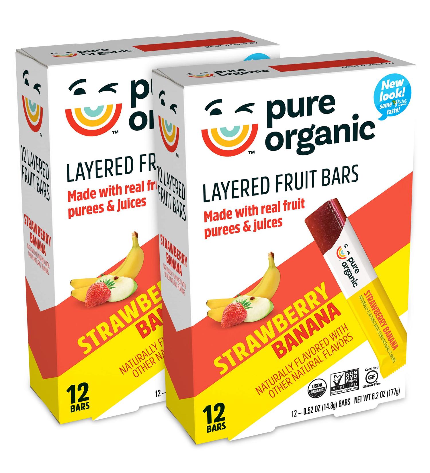 Organic Layered Fruit Bars - Strawberry Banana | Gluten Free Vegan Fruit Snacks (24 Bars) - Buy Online on GoSupps.com