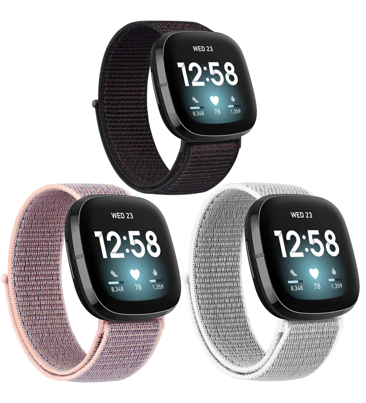 Amzpas Bands Compatible with Fitbit Versa 3 / Fitbit Sense  Soft Adjustable Breathable Replacement Wristband for Fitbit Sense/Versa 3 Smartwatch for Women (Black Sand+Pink Sand+Seashell) - Buy Online on GoSupps.com
