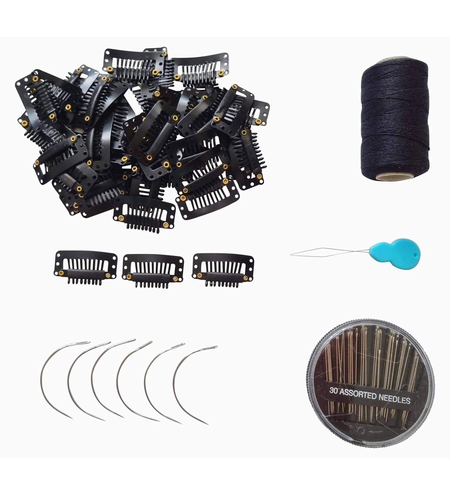 Wig Clips Set - Hair Extension Snap Hair Clips Wig Grip 9-teeth - Wigs Making Set - Weave Wefts - Needles Thread Weaving Kit - Black - Buy Online on GoSupps.com