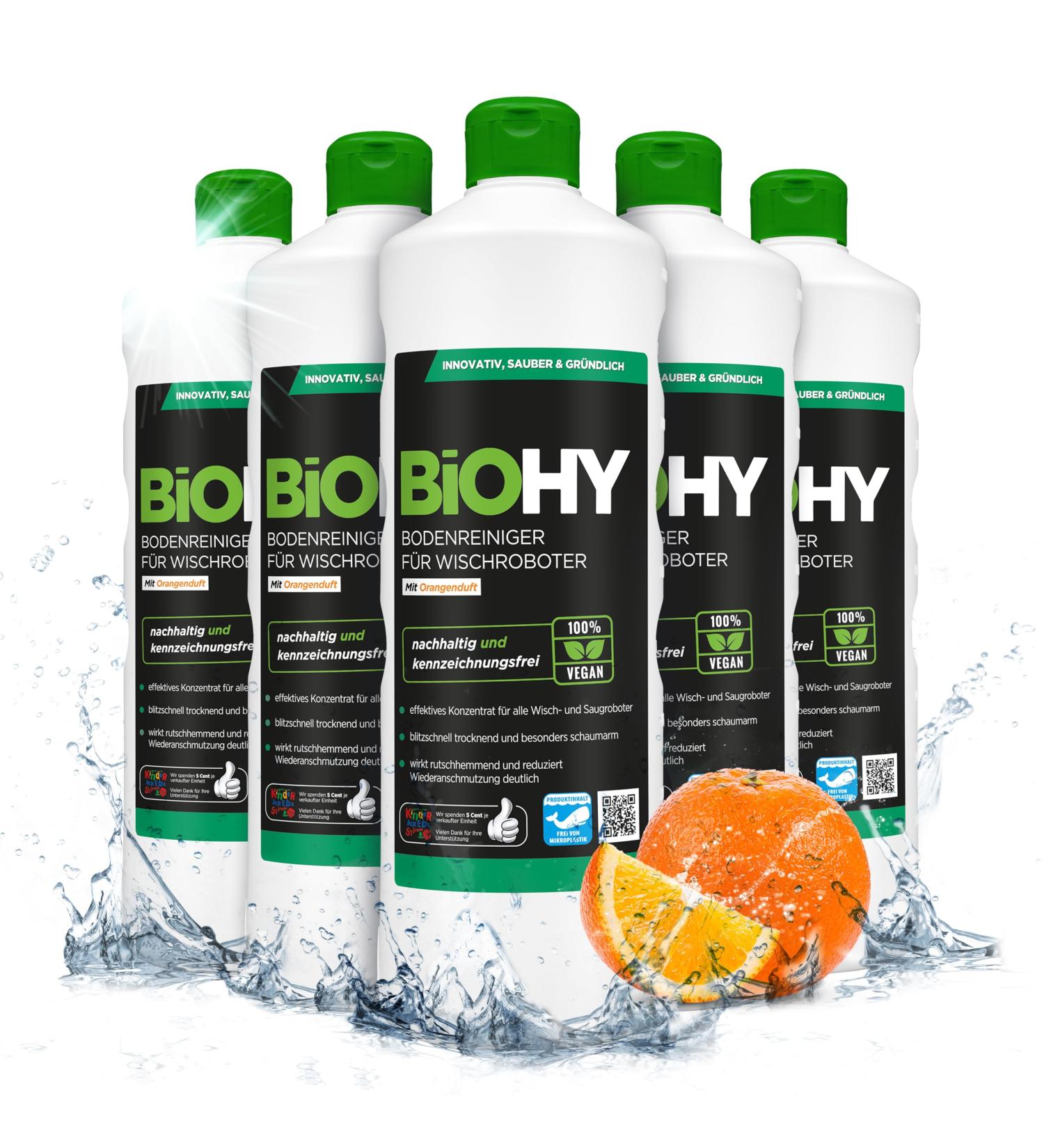 Biohy Floor Cleaner for Wiping Robots - Orange Scent (6 x 1L) | Eco-Friendly Foam & Streak-Free | All-Purpose Cleaning Concentrate - Buy Online on GoSupps.com