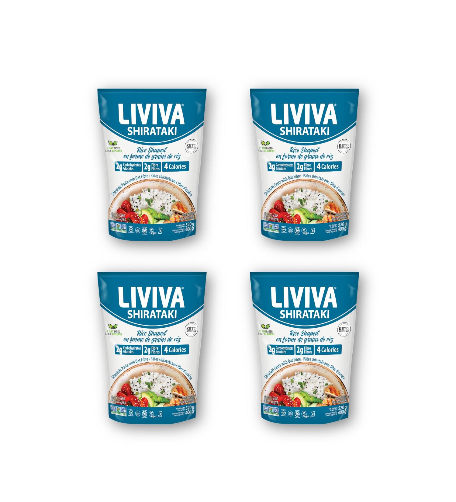 LIVIVA Organic Shirataki Rice Shaped (4 Pack 18.34 oz per bag) Konjac Noodles Diabetic-Friendly Low Carb Low Calorie Pasta Noodles Ready to Serve No Odor Keto Non-GMO Gluten Free Noodles Ready to Serve Noodles - Buy Online on GoSupps.com