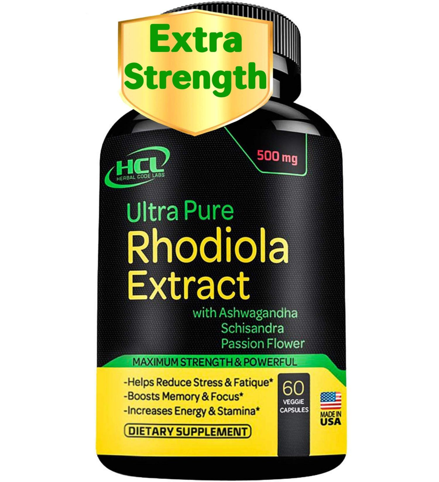 Rhodiola Rosea 500mg Supplement with Ashwagandha & Passion Flower - Stress Relief & Energy Pills - Buy Online on GoSupps.com