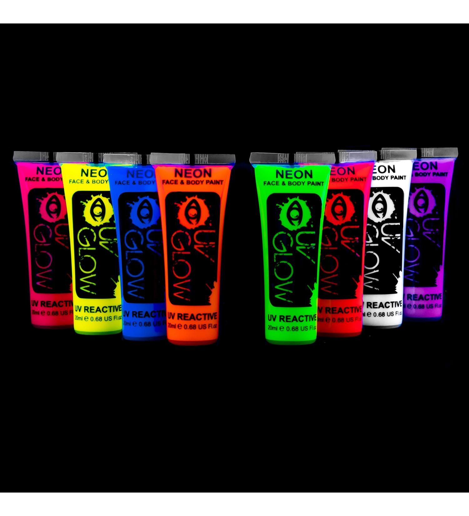 UV Glow Blacklight Face and Body Paint 0.68oz - Set of 8 Tubes - Neon Fluorescent