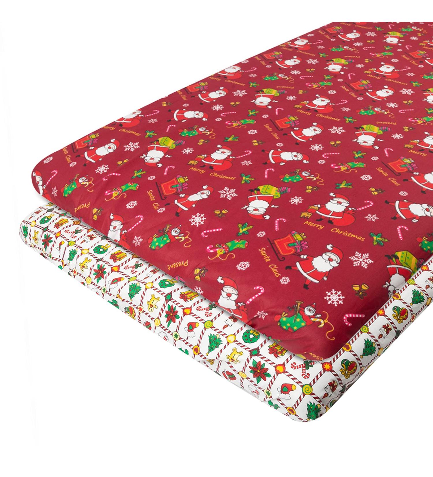 Babygoal Christmas Play Playard Sheets for Boys & Girls 100% Organic Cotton  2 Pack 27"x39"x4" 2CYXW22-B Cotton-Christmas Playard Sheet/Mini Crib Sheet - Buy Online on GoSupps.com
