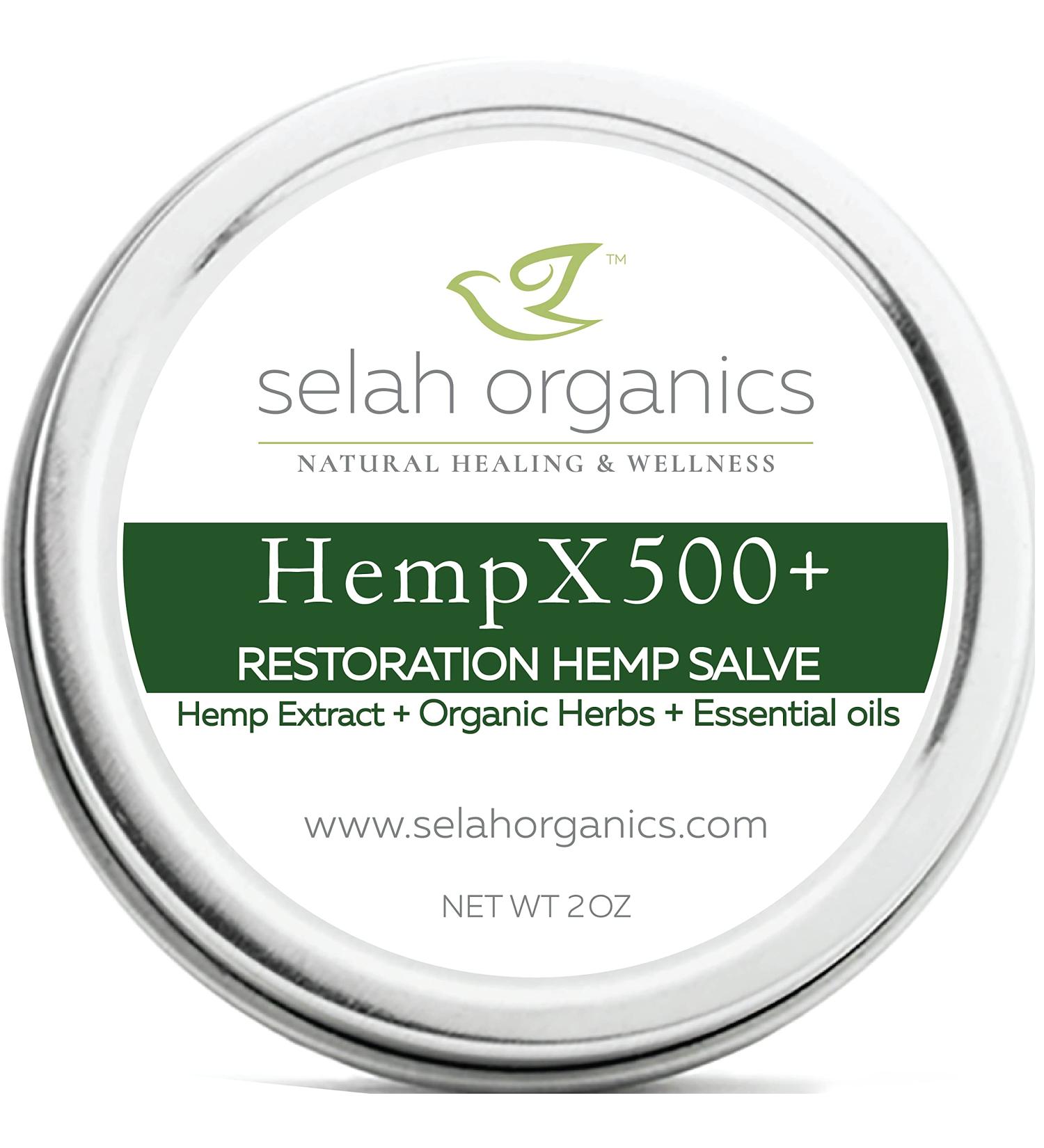 500mg Organic Hemp Salve - 2oz | Fast Acting Plant-Based Hemp Balm | Natural Muscle Relaxer Joint & Nerve Support | Extended Release Long Lasting Concentrated Formula | Selah Organics 500mg (2oz)