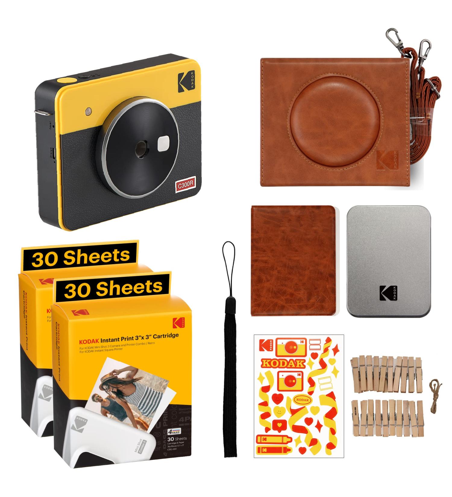 KODAK Mini Shot 3 Retro 4PASS 2-in-1 Instant Camera Printer Yellow - 68 Sheets Gift Bundle - Buy Online on GoSupps.com