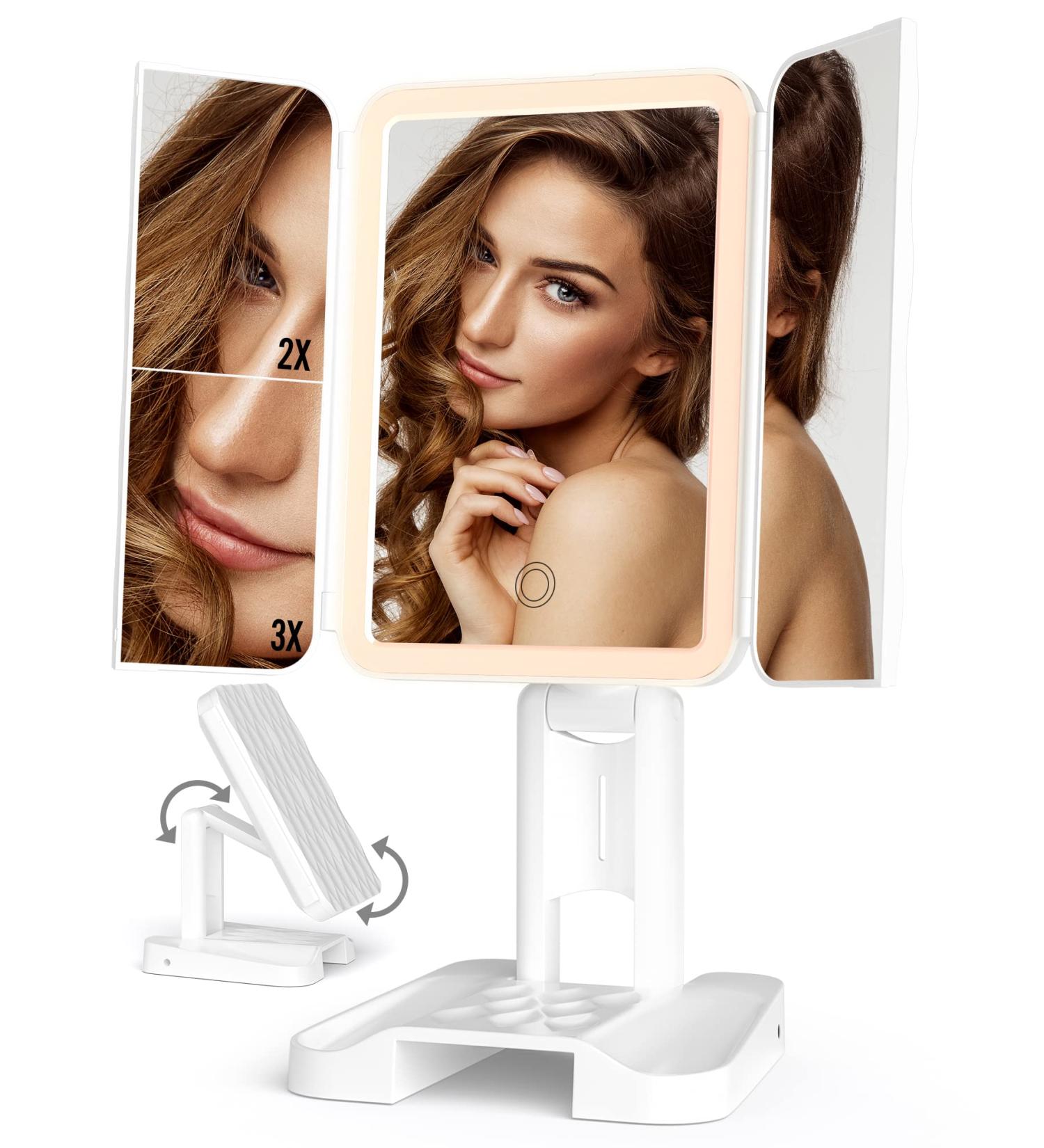 Trifold Lighted Makeup Mirror with Magnification - White LED Vanity Mirror - Buy Online on GoSupps.com