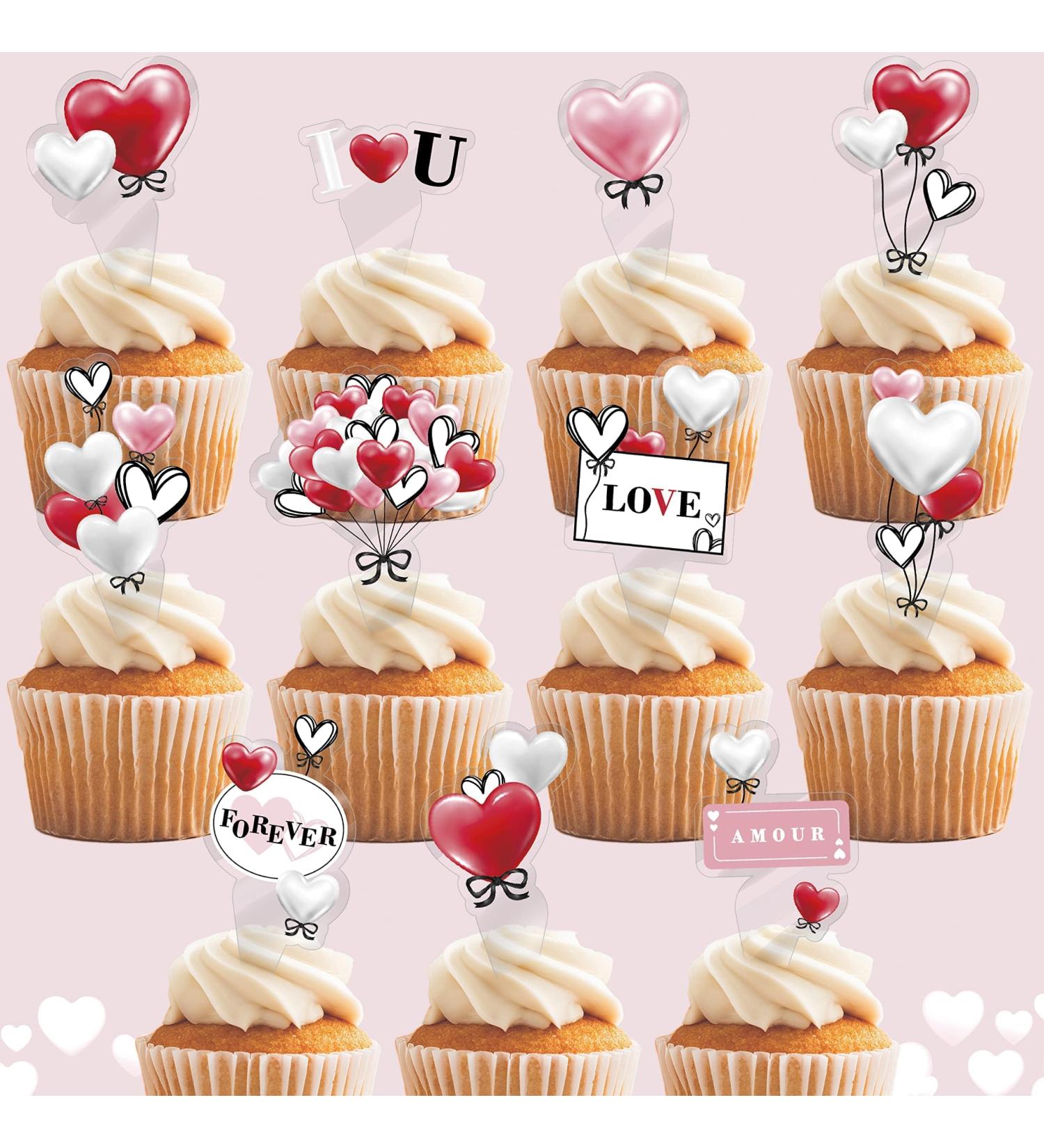 Red White Black Love Heart Cupcake Topper for Valentines Day Decoration Engagement Proposal Wedding Party Supplies - Buy Online on GoSupps.com