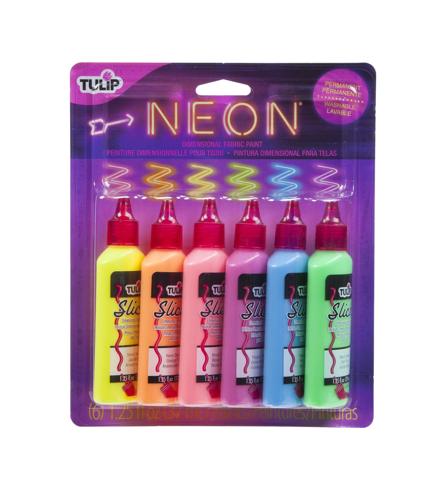 Tulip Dimensional Neon Fabric Paint 6-Pack - Vibrant Textile Paint Set - Buy Online on GoSupps.com