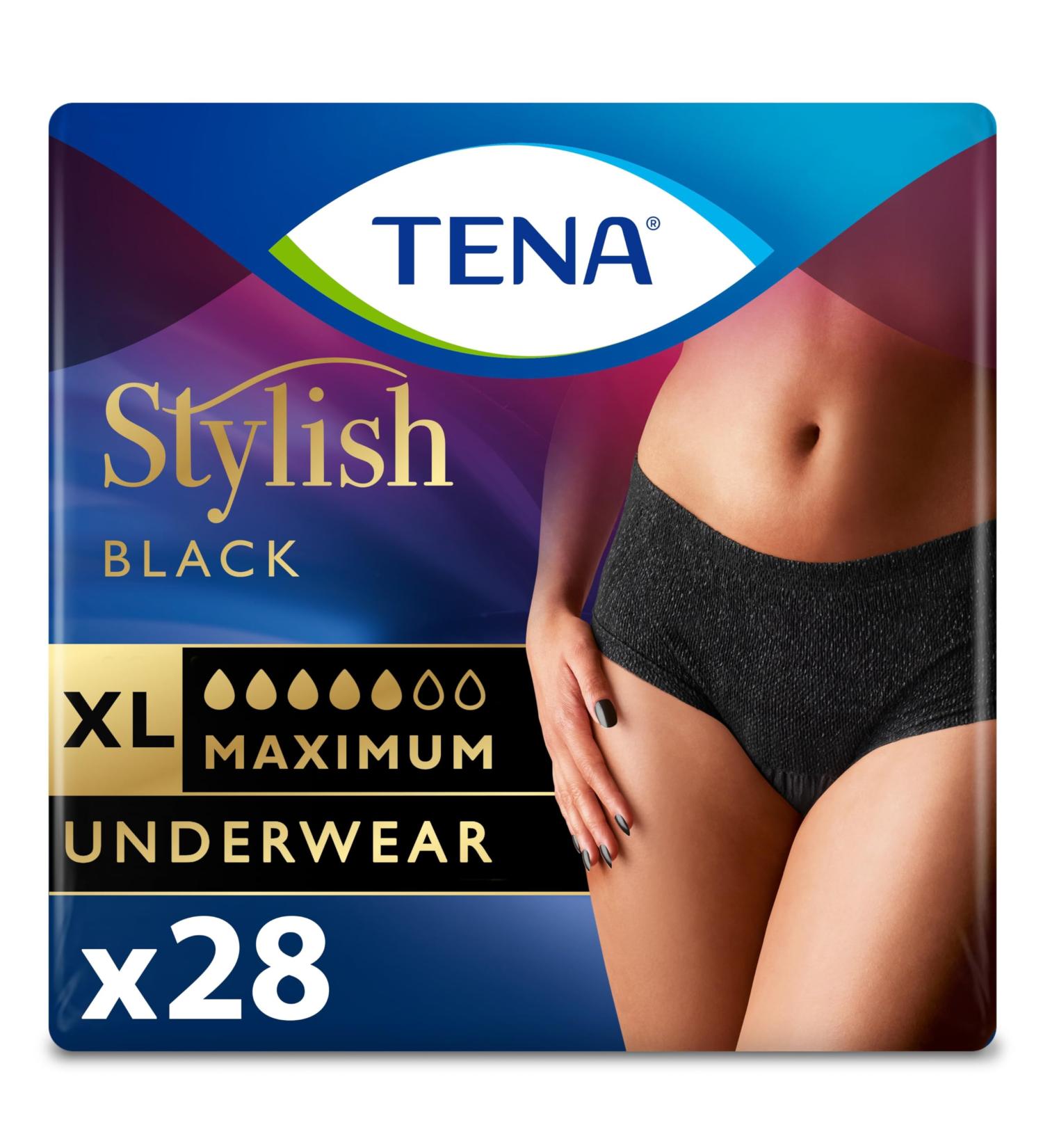 Tena Stylish Black Incontinence Underwear for Women - Maximum Absorbency X-Large (28 ct 2 Packs) - Comfort & Protection - Buy Online on GoSupps.com