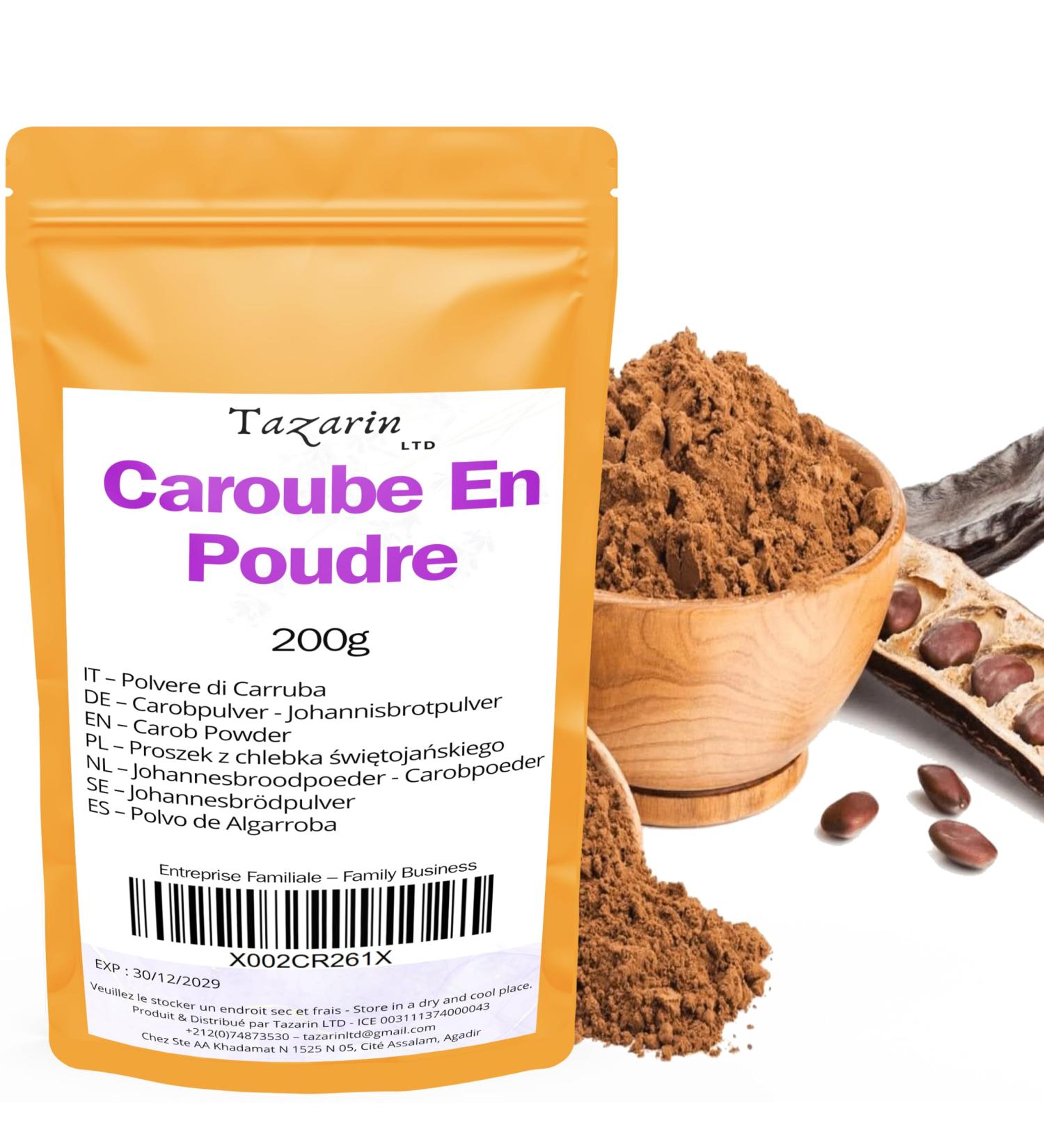 200g Carob Powder | Dried and Ground Carob Pods | Carob Powder Carob Flour Intense Aroma and Taste - 100% Natural Pure and Additive-Free | Tazarin Ltd