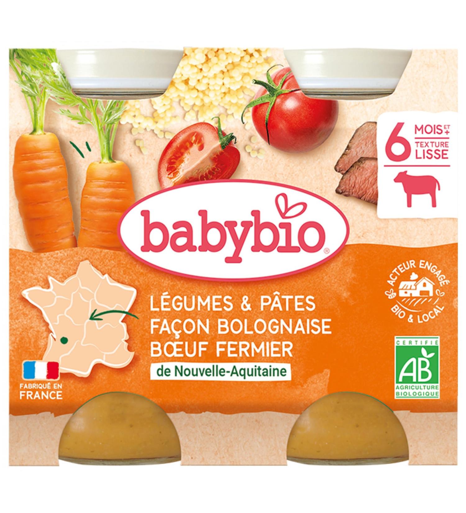 BabyBio Babybio Vegetables/Pasta Pots Bolognese Style with Aquitaine Farmer/Limousin Beef Organic 2x200 g