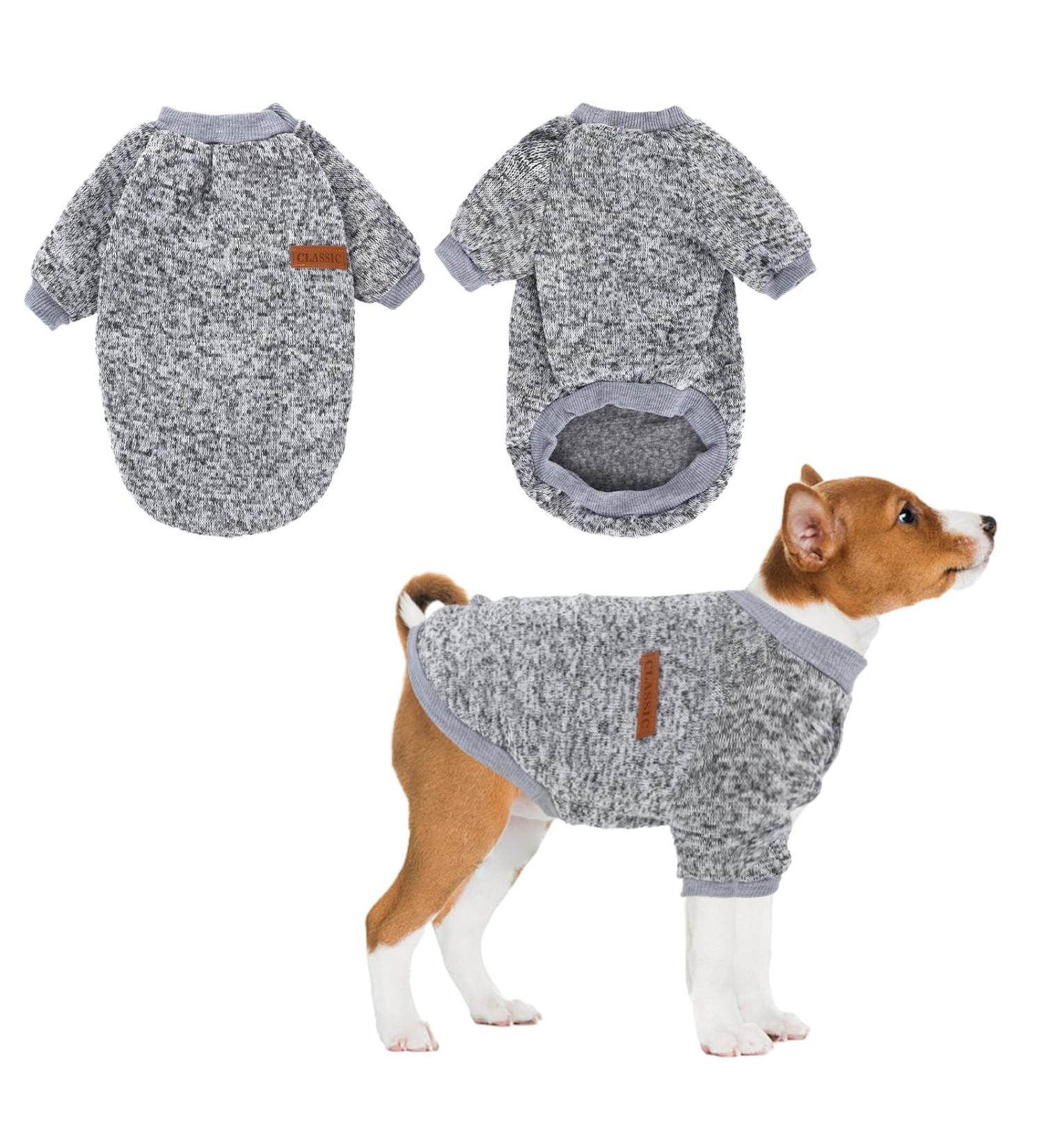 Warm Dog Sweater - Fleece Hoodie for Small & Medium Dogs - Soft Winter Coat for Corgi Bulldog Bichon (2XL 45cm Gray) - Buy Online on GoSupps.com