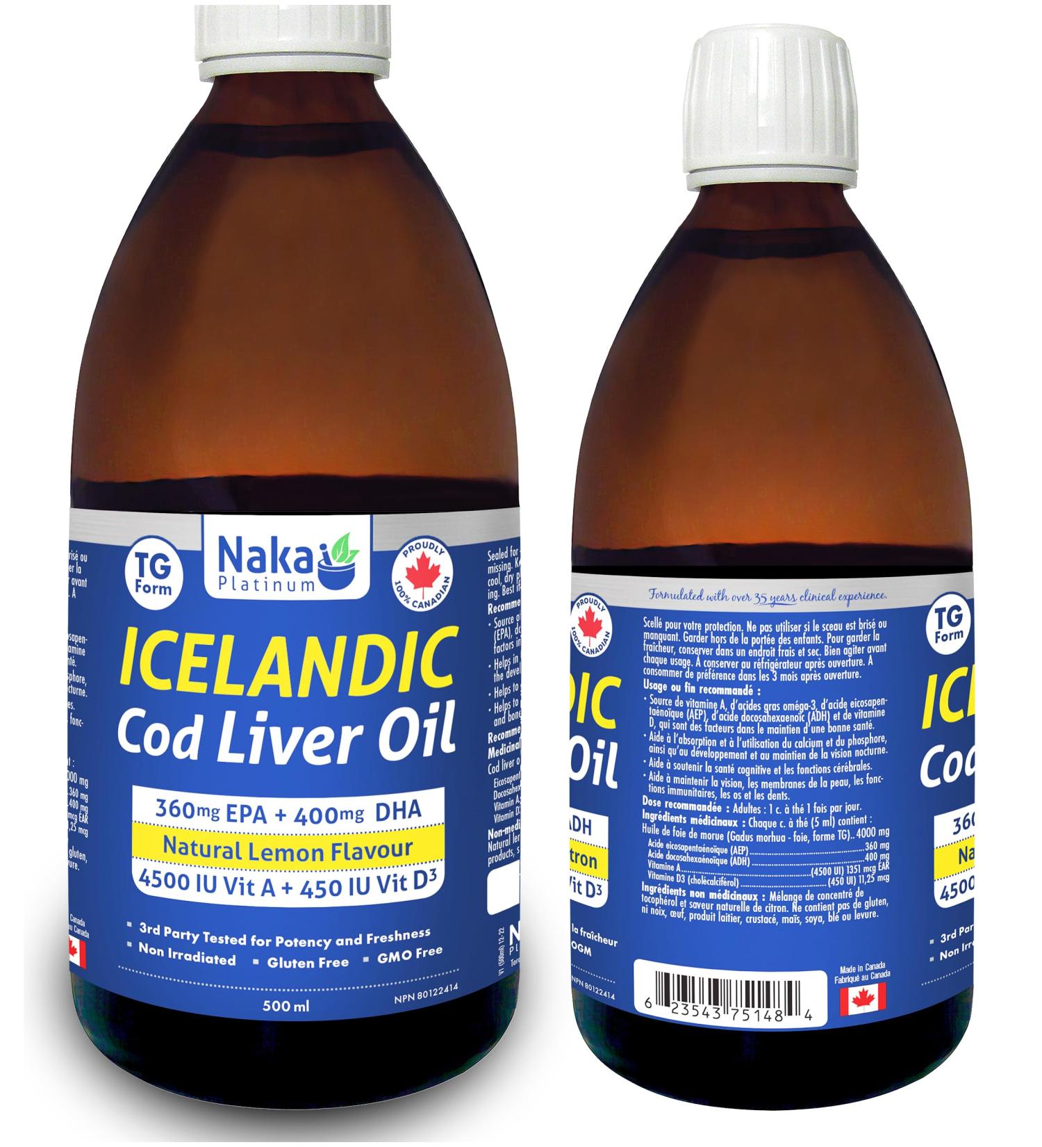Naka Platinum Icelandic Cod Liver Oil TG form Natural Lemon Flavour Made in Canada (500ml) 500 ml (Pack of 1) - Buy Online on GoSupps.com