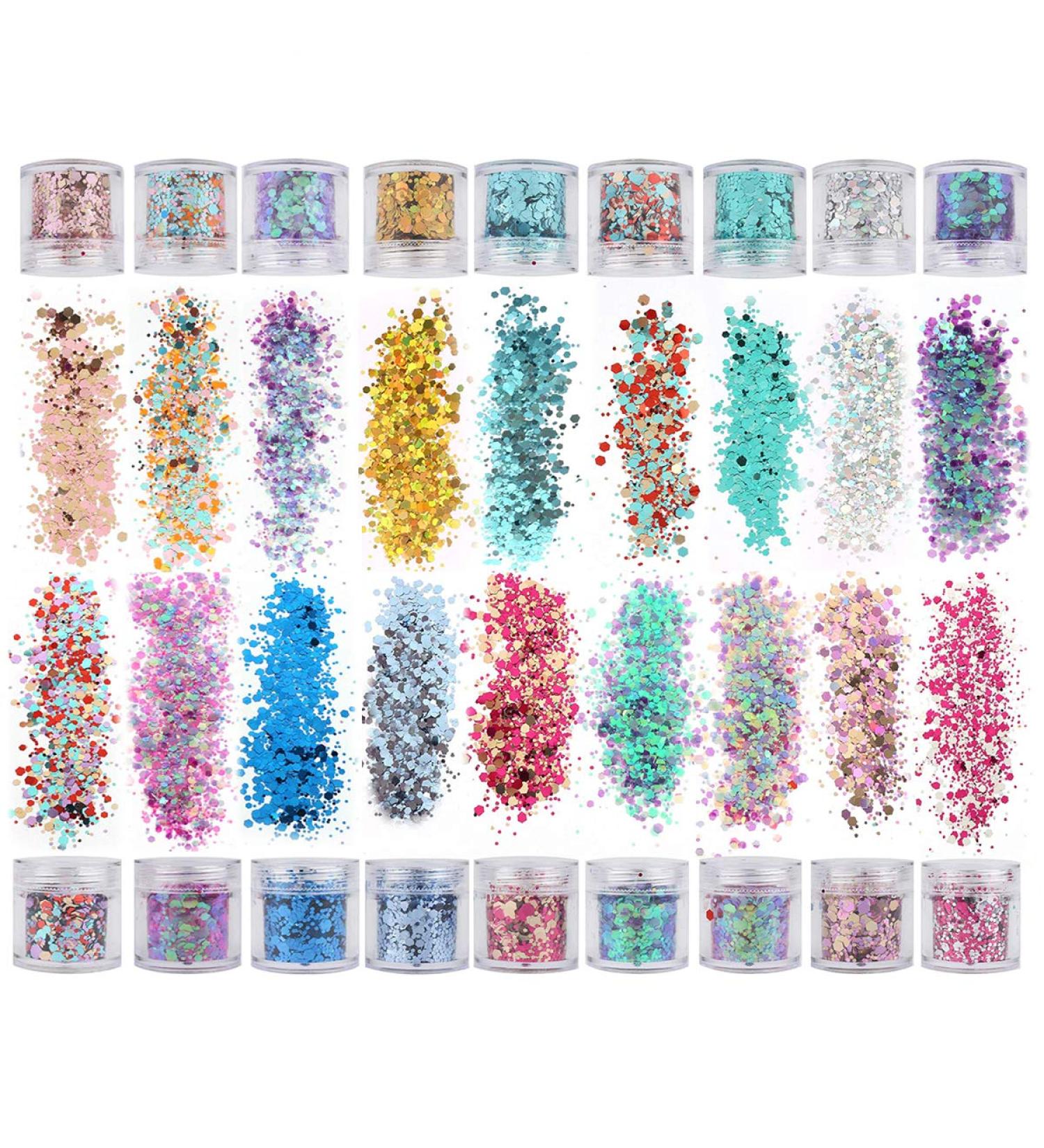 18 Boxing Holographic Chunky Glitter Iridescent Sequins for Body Face Hair & Nail Art Mixed Color Cosmetic Festival Flakes - Buy Online on GoSupps.com