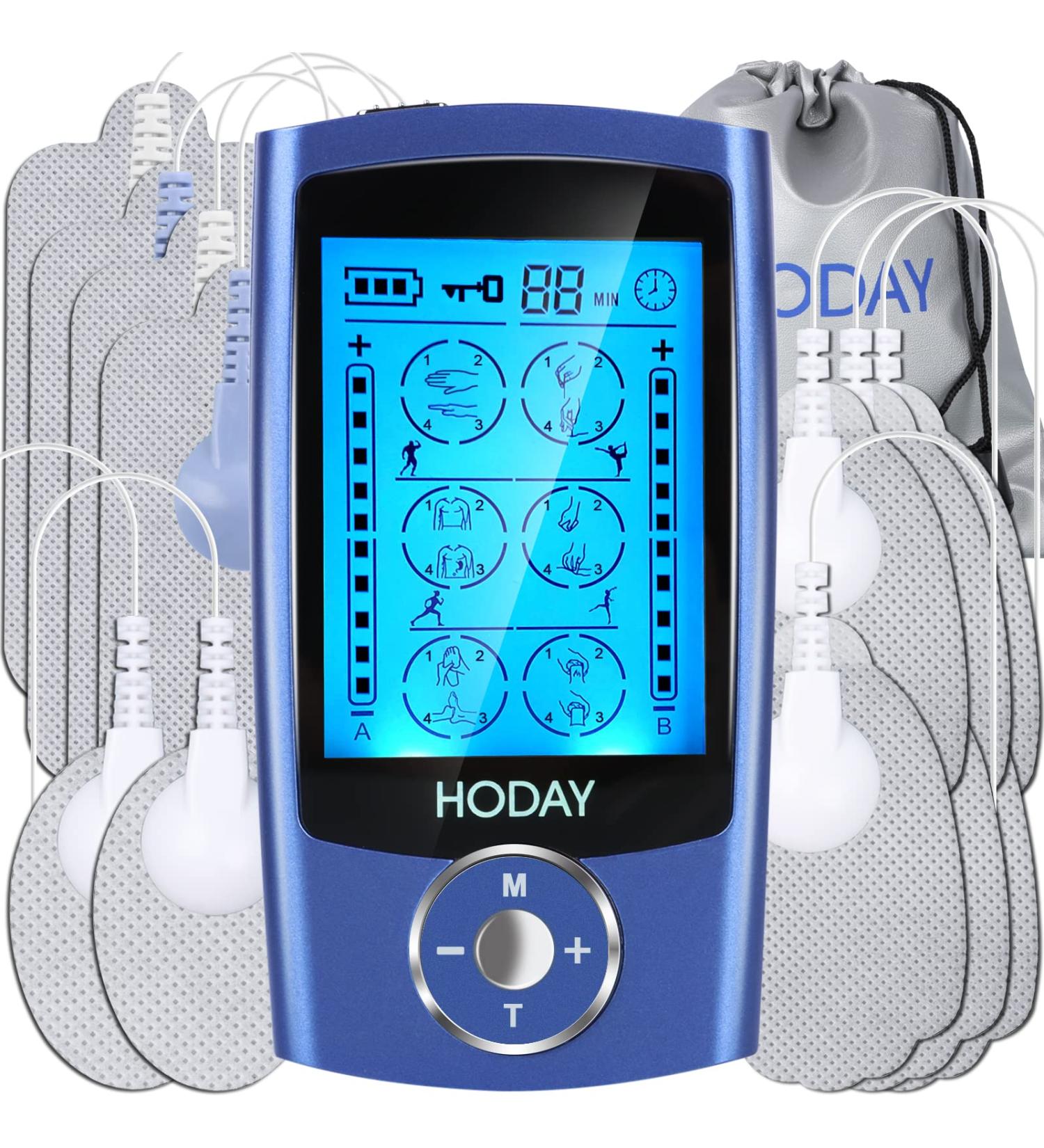 Dual Channel TENS EMS Unit Muscle Stimulator - 24 Modes Pain Relief Therapy | Rechargeable Pulse Massager with 12 Pads - Buy Online on GoSupps.com