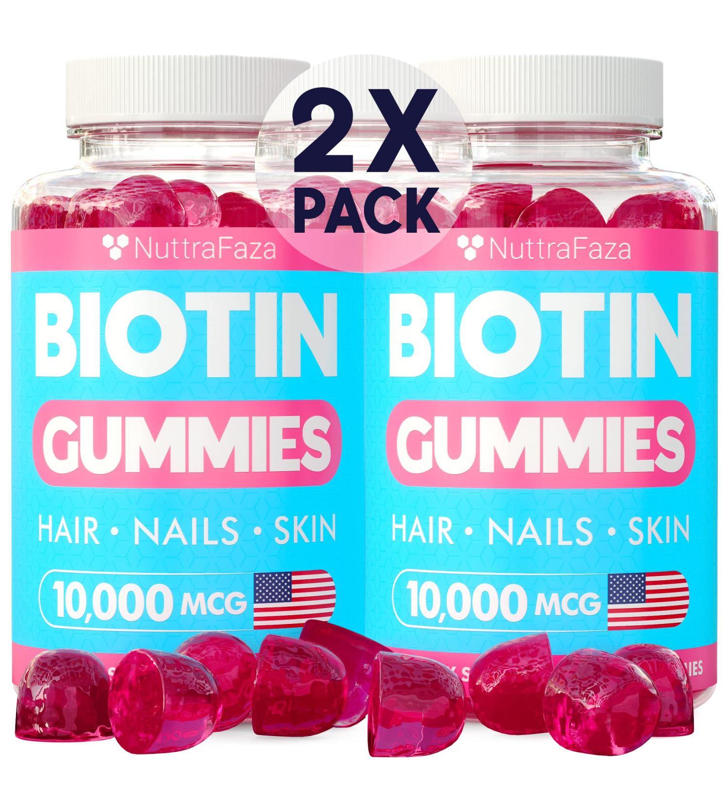 2 Pack Biotin Gummies 10000mcg for Healthy Hair Skin Nails - Vegetarian Non-GMO Vitamins - 120 Gummies for Hair Growth - Buy Online on GoSupps.com