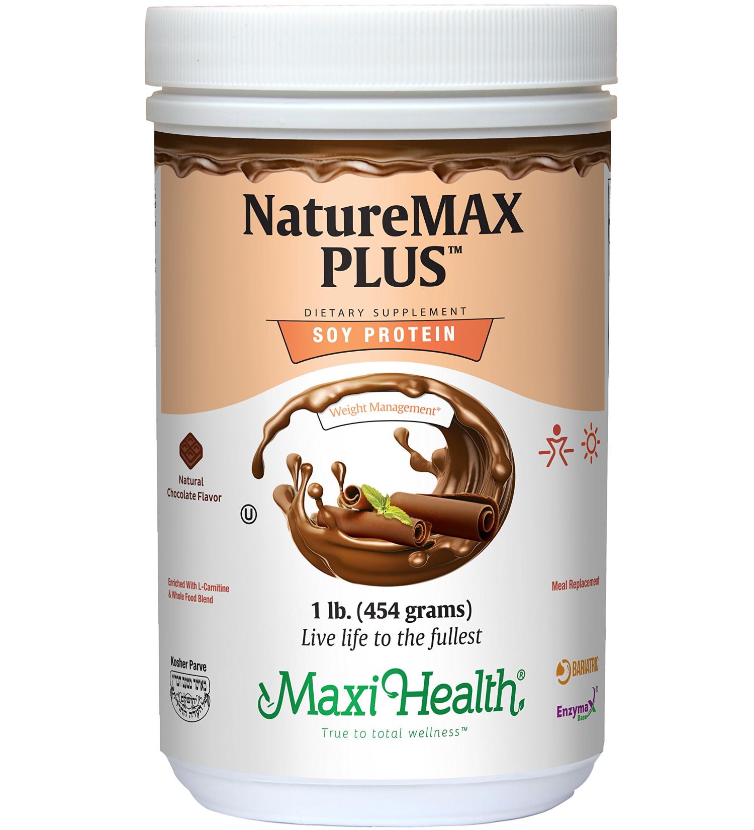 Maxi-Health NatureMAX Plus Energy Support Drink Soy Protein Powder - Sugar-Free - 20g Protein - Chocolate Flavor - Kosher Vitamin - 1lb - Buy Online on GoSupps.com