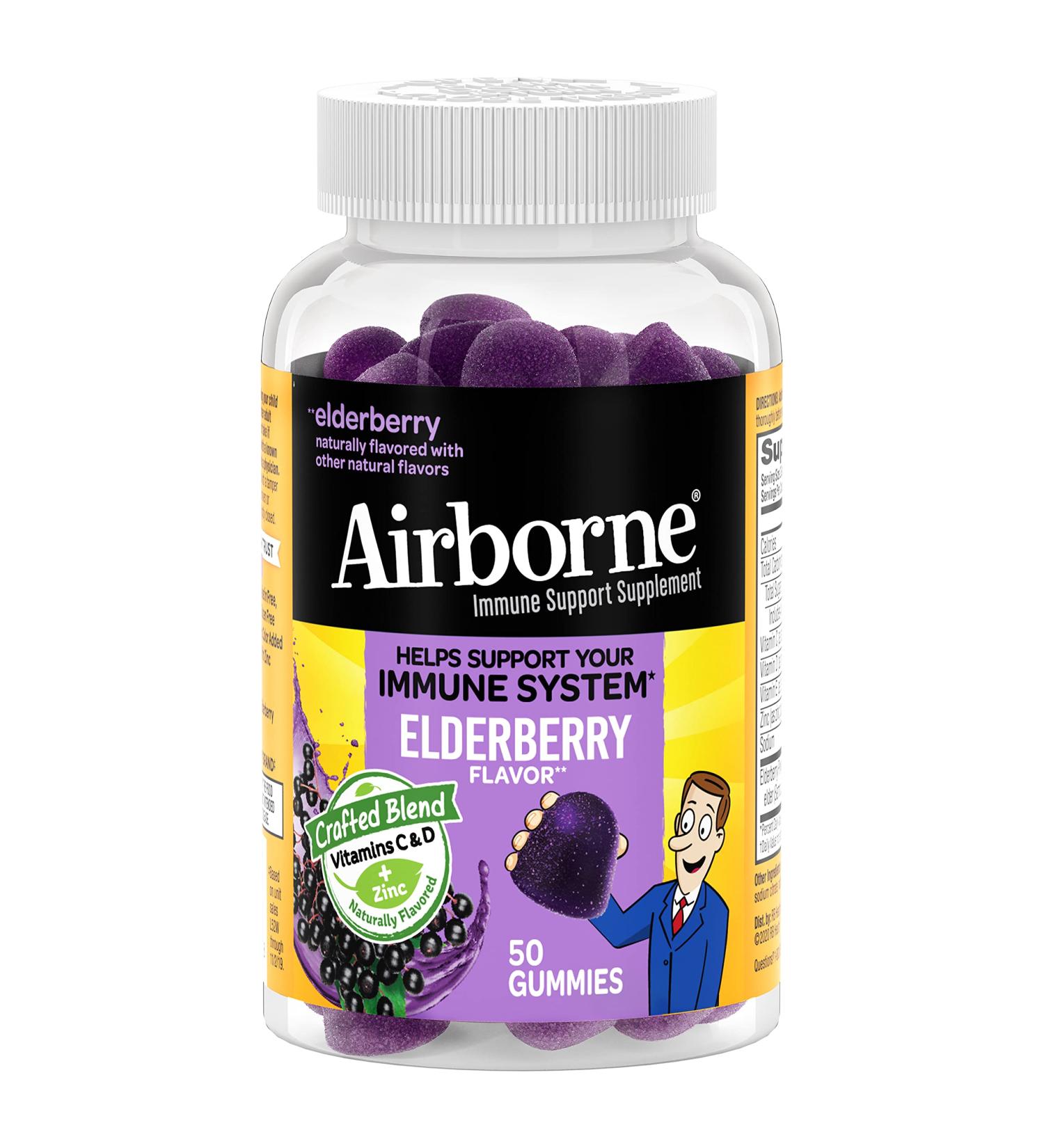 Airborne Elderberry + Zinc Immune Support Gummies - 50ct Elderberry Flavor - Buy Online on GoSupps.com