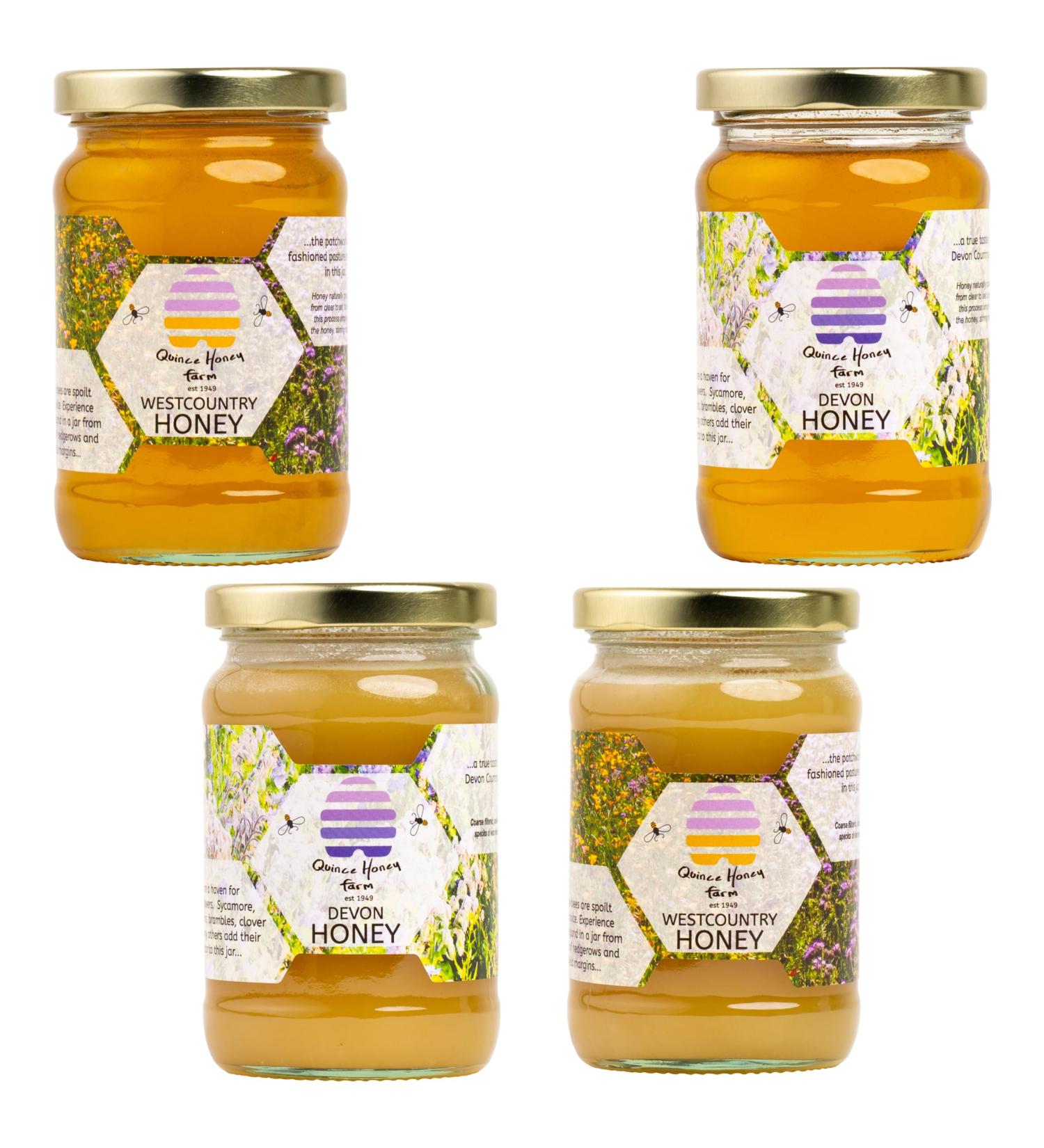 Quince Honey Farm Honey Pick N Mix - Choose From 3+ Flavours |Westcountry Honey - Clear Devon Honey - Clear Devon Honey - Set - Gift Set for Honey-Lovers Pack of 4 x 340g 340 g (Pack of 4) - Buy Online on GoSupps.com