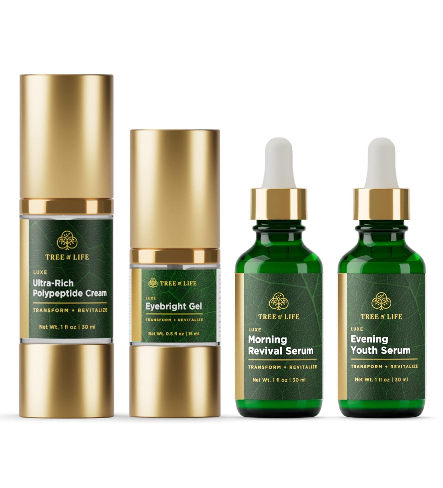 Tree of Life Age Defying Facial Skincare Regimen | Morning Revival Serum, Evening Youth Serum, Polypeptide Cream, Eyebright Eye Gel - 4 Piece Set - Buy Online on GoSupps.com