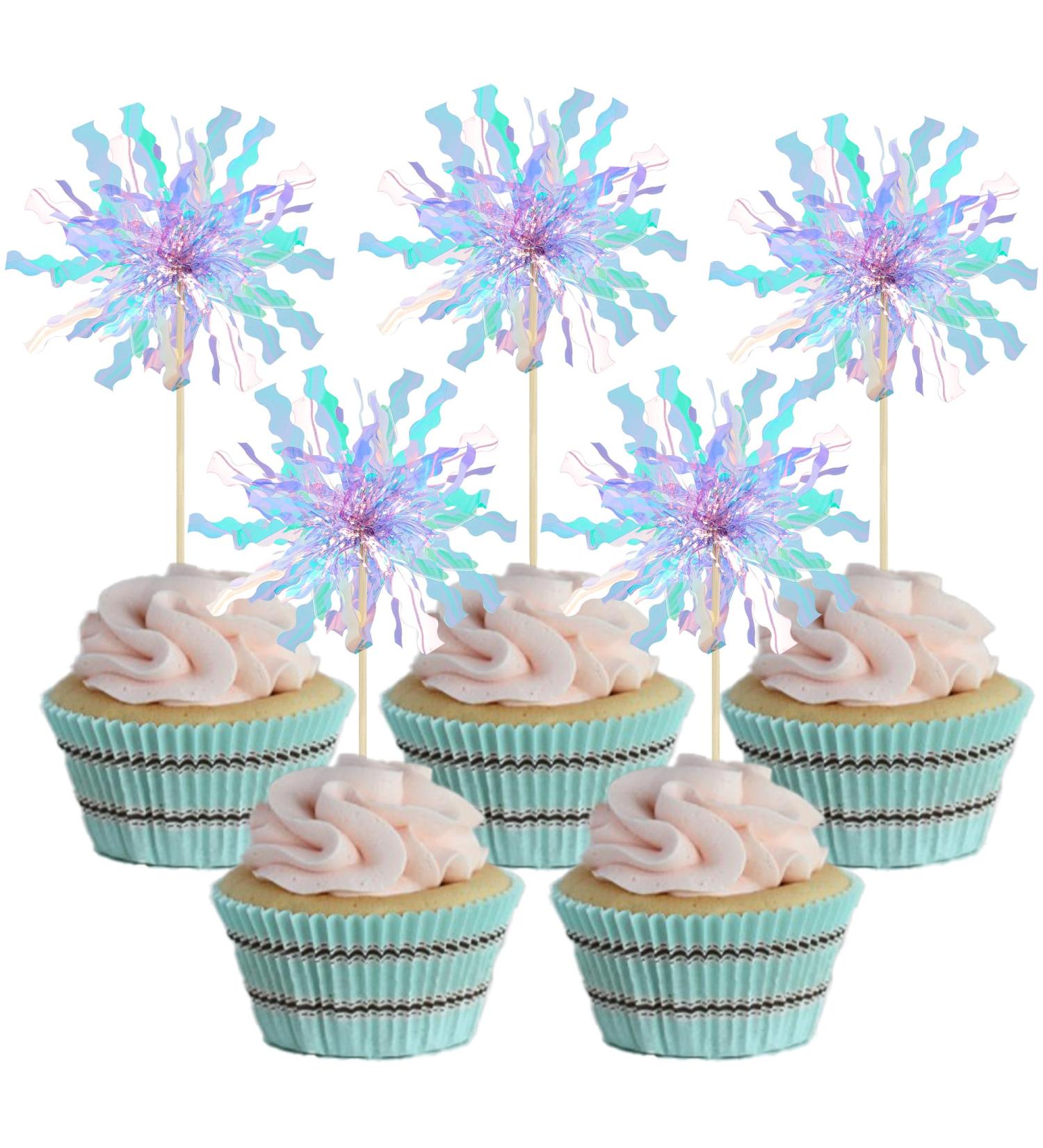 Gyufise 20Pcs Foil Firework Cupcake Toppers Happy Birthday Cake Toppers Sparkle Tinsel Flower Drink Stirrers Cocktail Food Fruit Toothpicks for Valentine's Day Party Supplies Light Blue - Buy Online on GoSupps.com