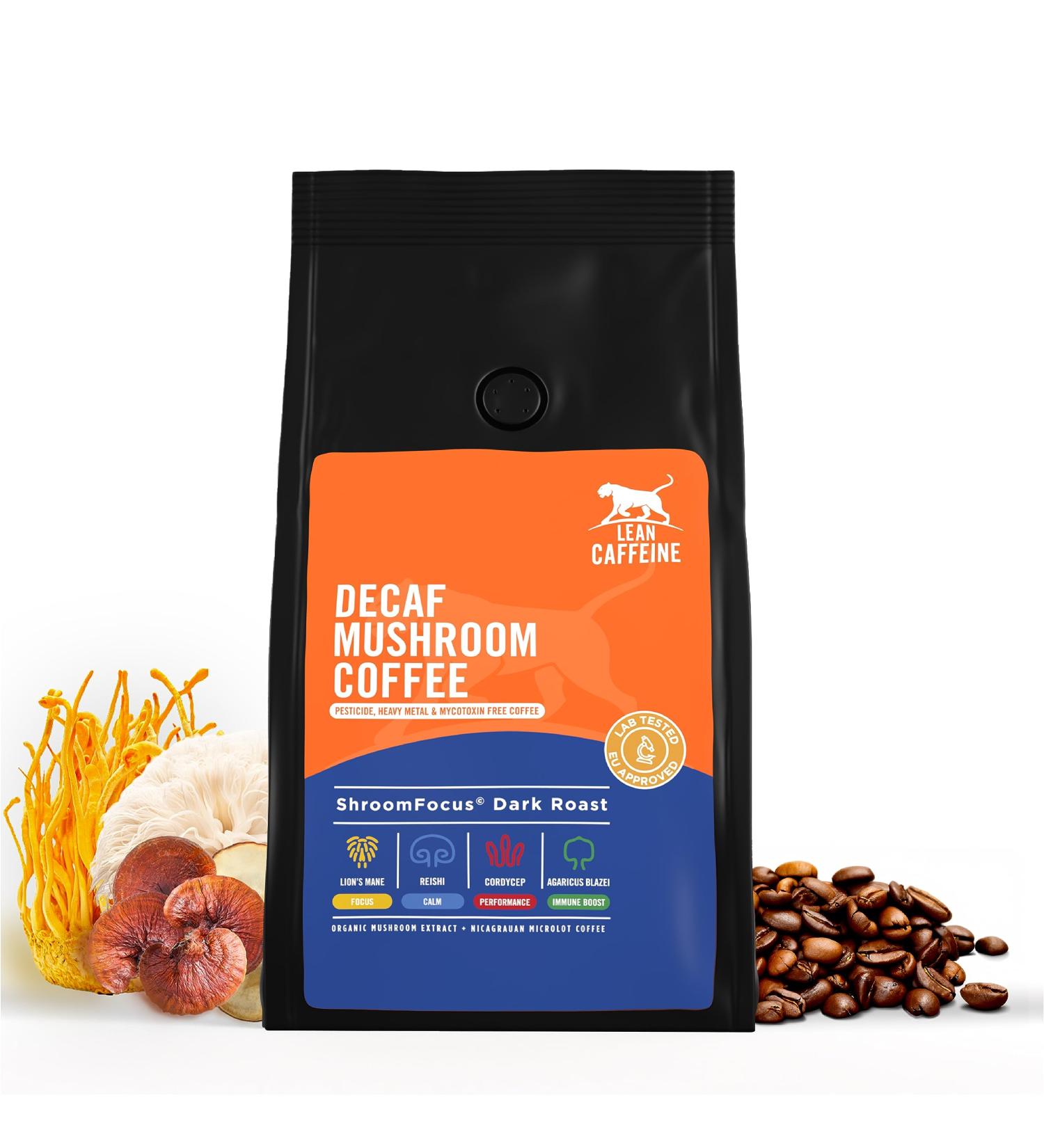 Lean Caffeine Mushroom Decaf Ground Coffee 412g | Mushroom Extract Powder | Lions Mane Reishi Mushroom Cordyceps & Agaricus Blazei Shroom Blend | Bulletproof Mycotoxin Free Coffee 412 g (Pack of 1) - Buy Online on GoSupps.com