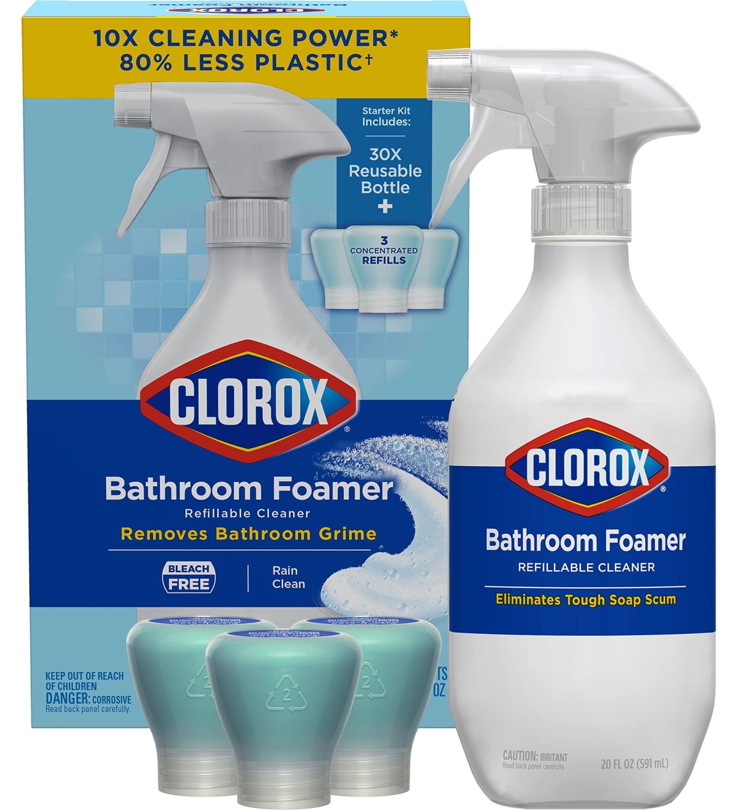 Clorox Bathroom Foamer Refillable Cleaner, 1 Bottle and 3 Refill, Rain Clean, 1.13 Fl Oz Bathroom Foamer Starter Kit - Buy Online on GoSupps.com