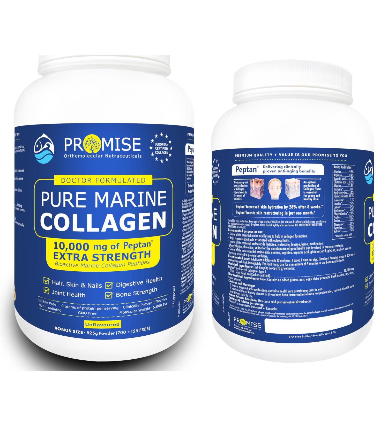  825gm (29oz) Hydrolyzed Marine Collagen Peptides with 9g of Protein to Support Joints Hair Skin and Nails - Unflavored Hydrolyzed Supplement - Buy Online on GoSupps.com