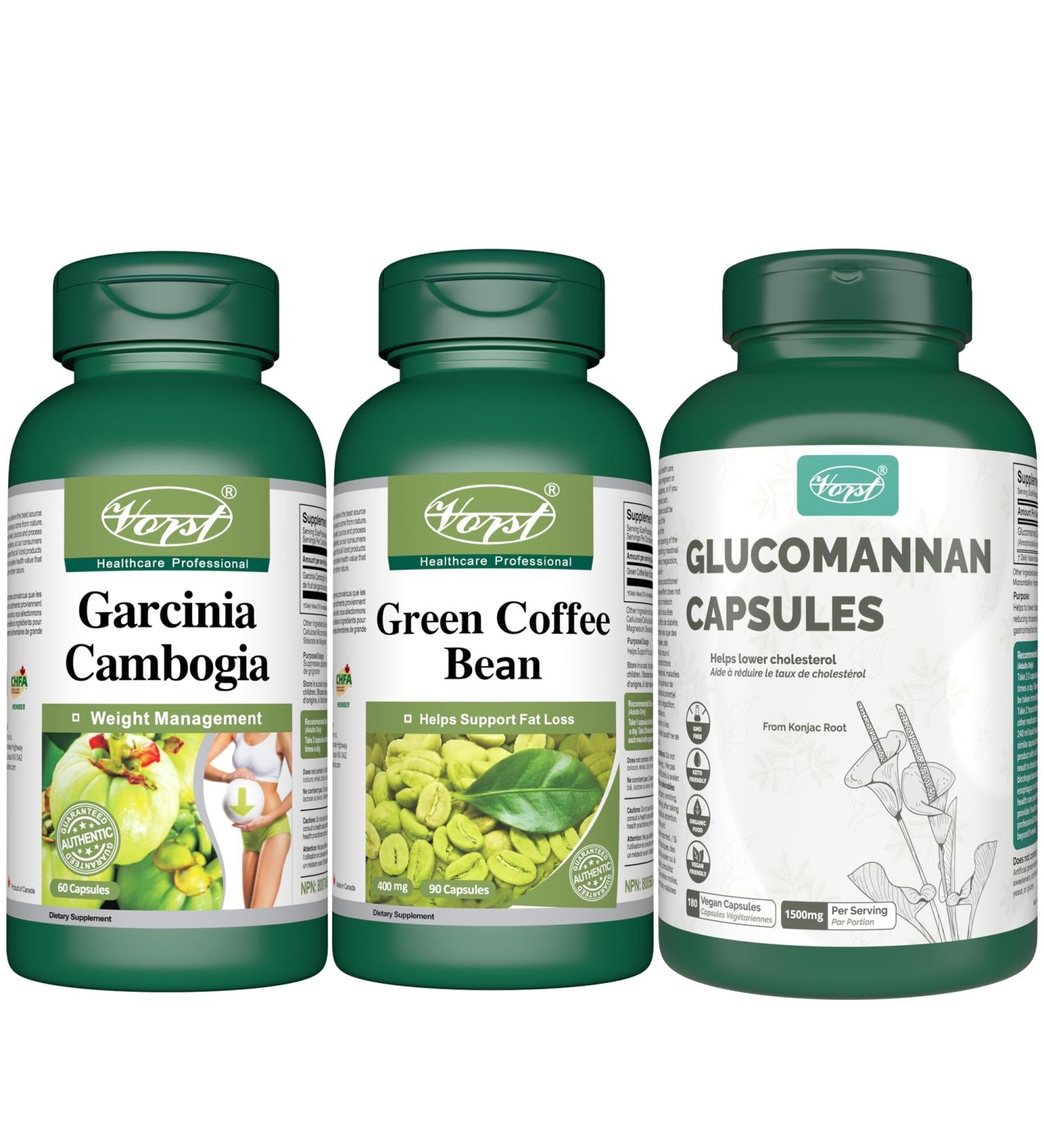 VORST Garcinia Cambogia 60 Capsules and Green Coffee Bean 90 Capsules and Glucomannan 180 Vegan Capsules | Weight Managenent Supplements | (Combo Bundles 3 Bottles) - Buy Online on GoSupps.com