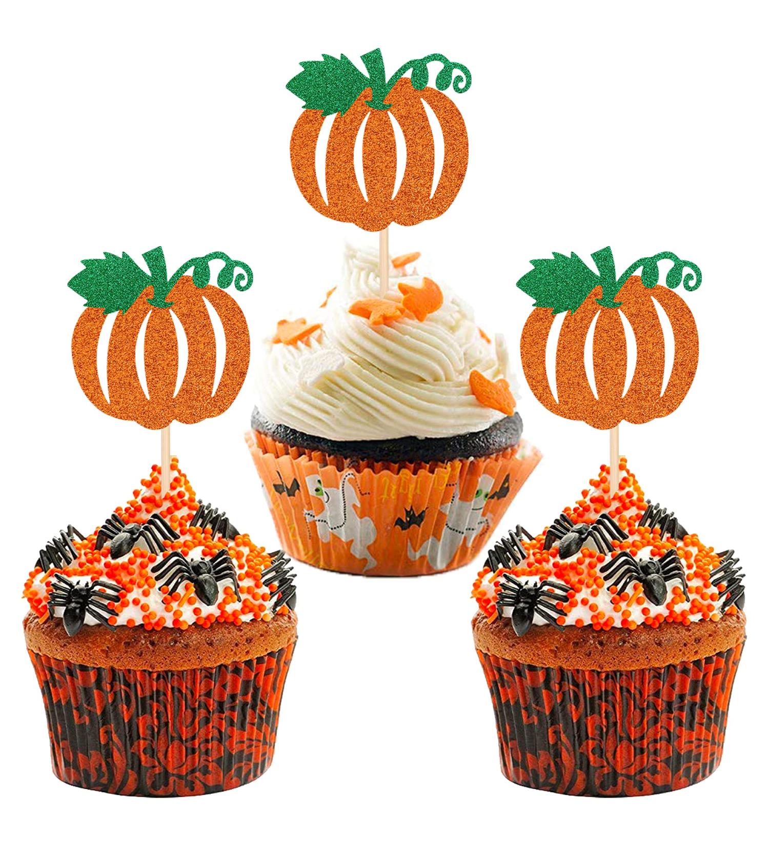 24 PCS Pumpkin Cupcake Toppers - Fall Theme Cake Picks for Baby Shower, Birthday, Thanksgiving, Halloween Party Decorations in Orange - Buy Online on GoSupps.com