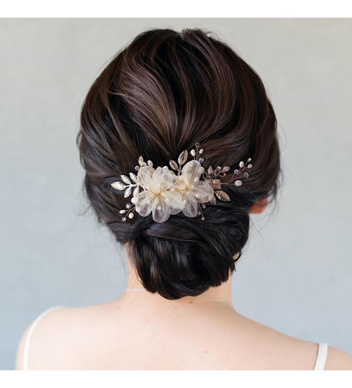 SWEETV Flower Bride Wedding Hair Comb Pins | Pearl Bridal Hair Pieces | Leaf Hair Accessories | White Gold Side Combs for Women and Girls - Buy Online on GoSupps.com