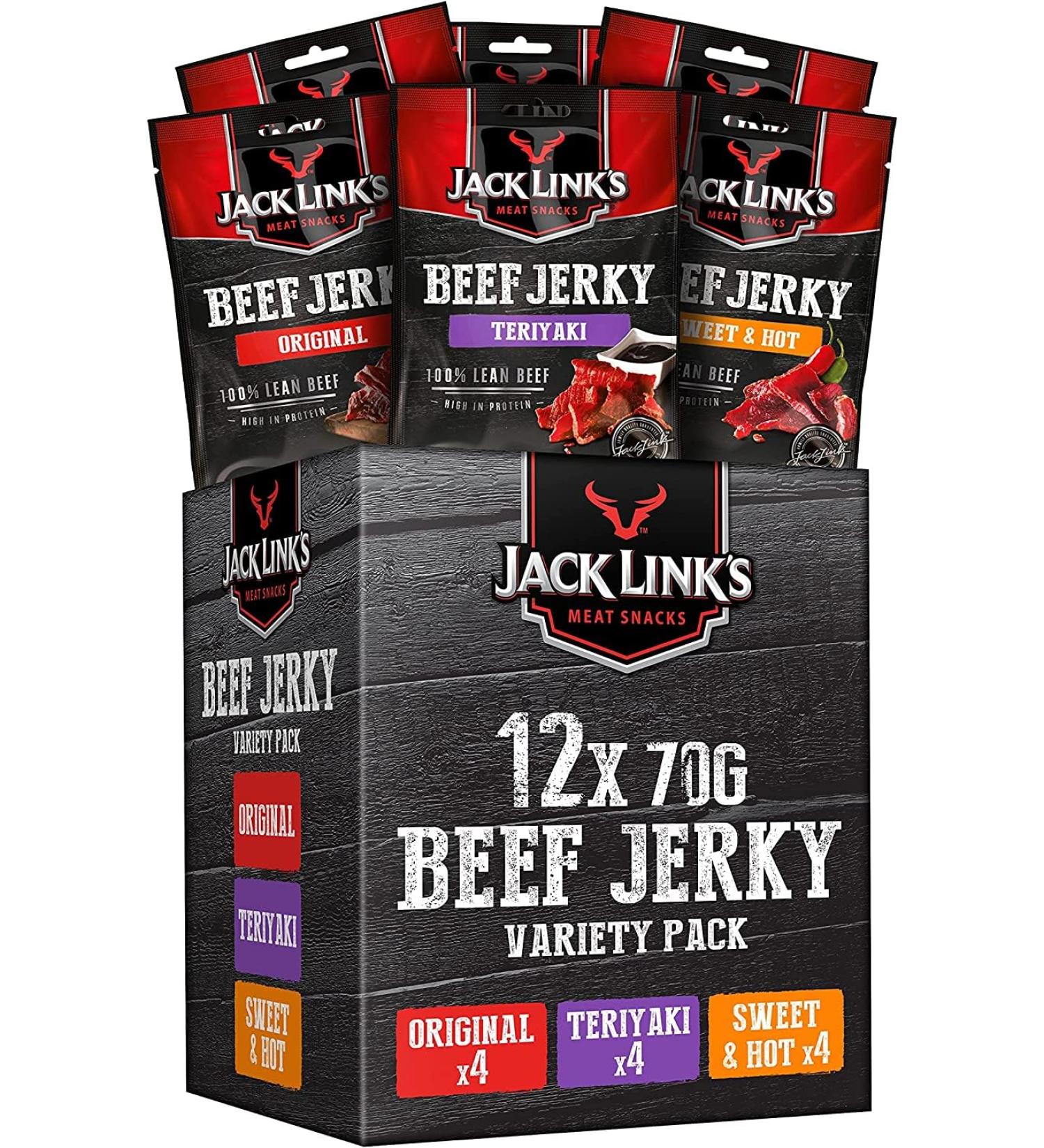 Jack Link's Beef Jerky Mixed Case - 12x70g Protein-Rich D rfleisch - Premium High Protein Snacks in 3 Flavors - Buy Online on GoSupps.com