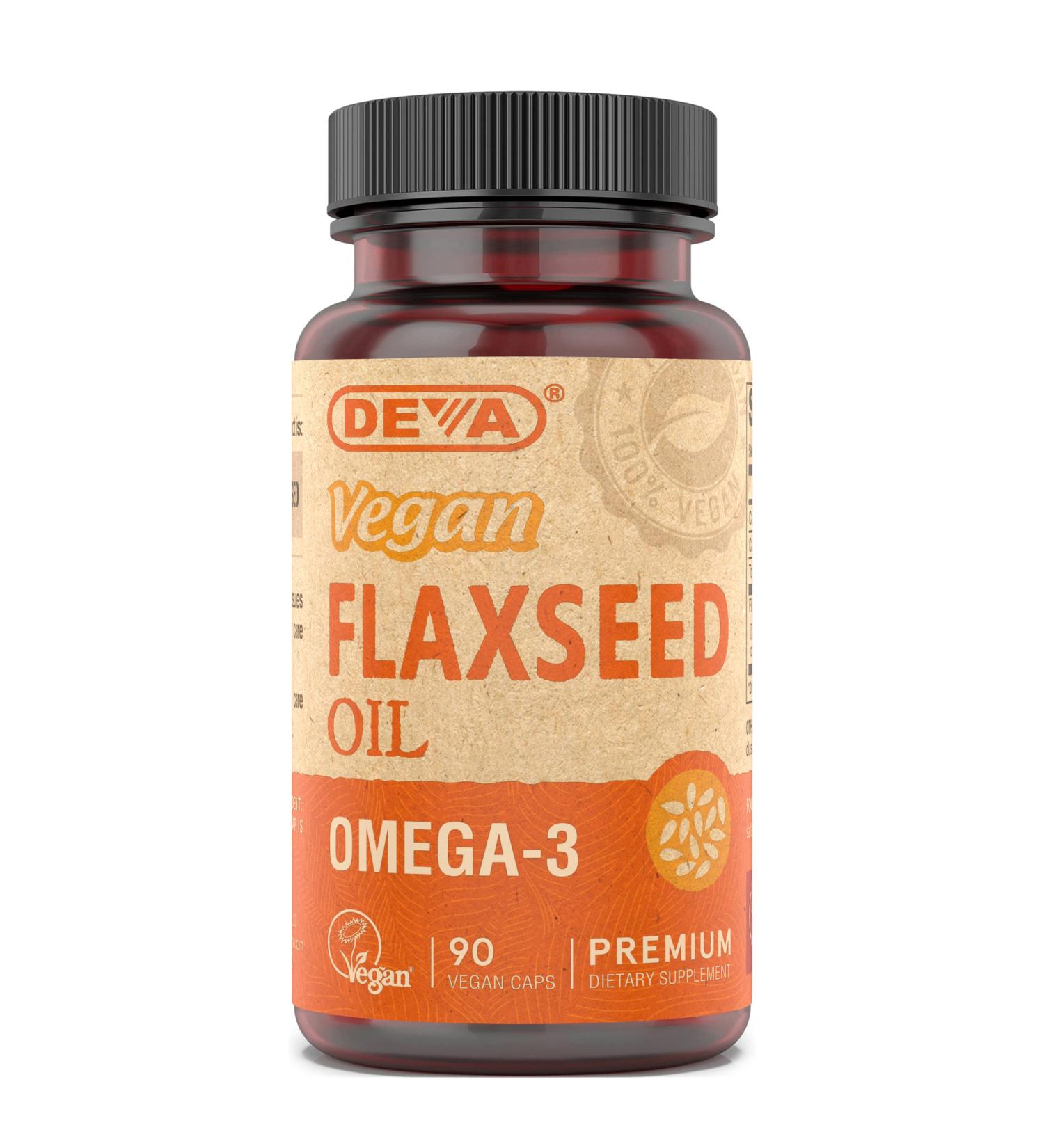 Deva Vegan Omega-3 Flaxseed Oil Supplement - 1000 MG Per Serving - Cold-Pressed & Unrefined - Fish Oil Alternative - with Omega-3 ALA - 90 Capsules 1-Pack 90 Count (Pack of 1) - Buy Online on GoSupps.com