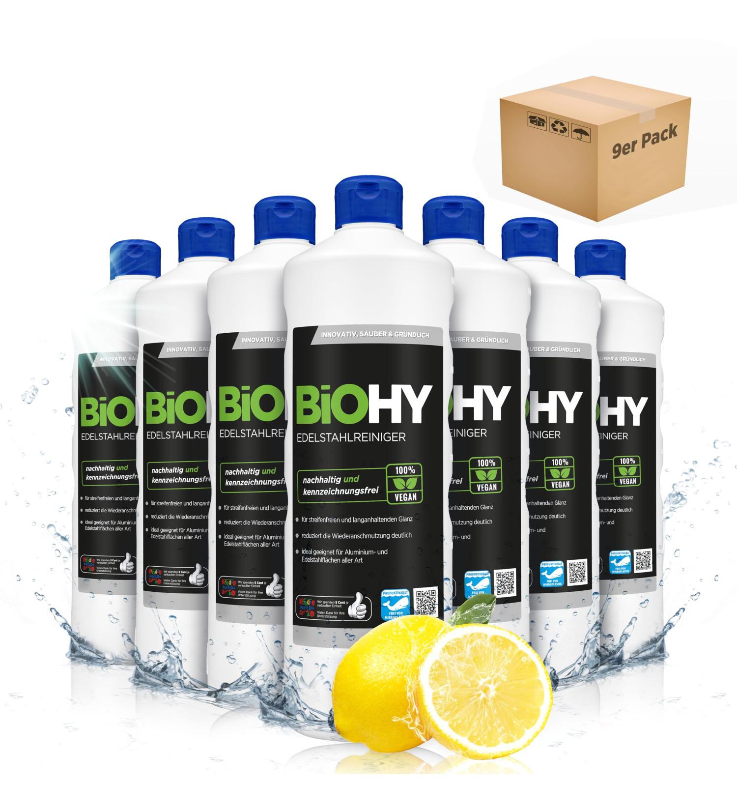 Biohy Stainless Steel Cleaner (9 x 1L) | Streak-Free Shine for Kitchen Pots & Grills | Ideal for Gastronomy & Household Use - Buy Online on GoSupps.com