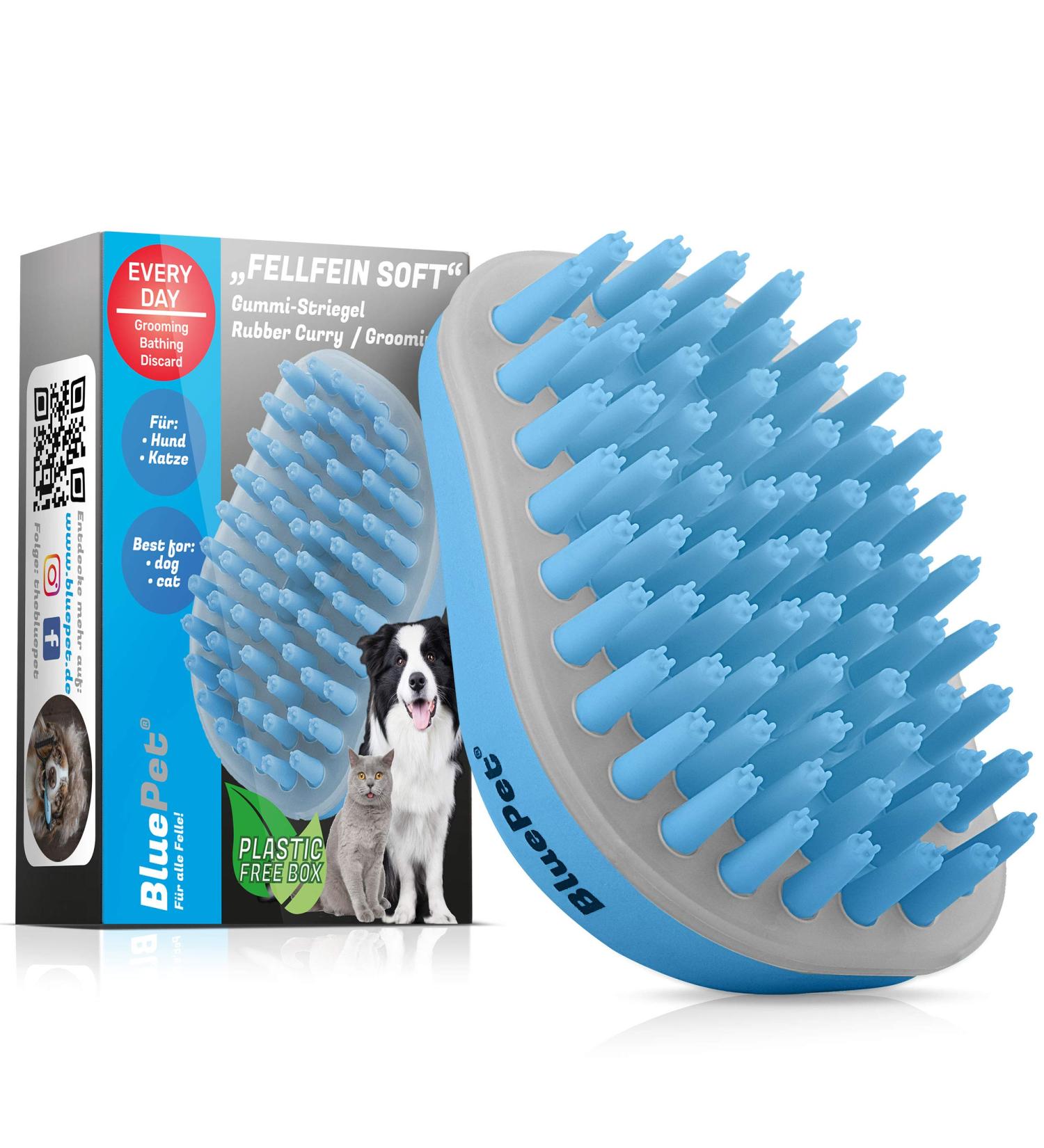 Bluepet Fellfein Bathing Brush for Short-Haired Dogs & Cats - Rubber Massage Brush for Loose Hair Dust & Dirt Removal - Ideal for Bathing & Massaging with Dog Shampoo - Buy Online on GoSupps.com