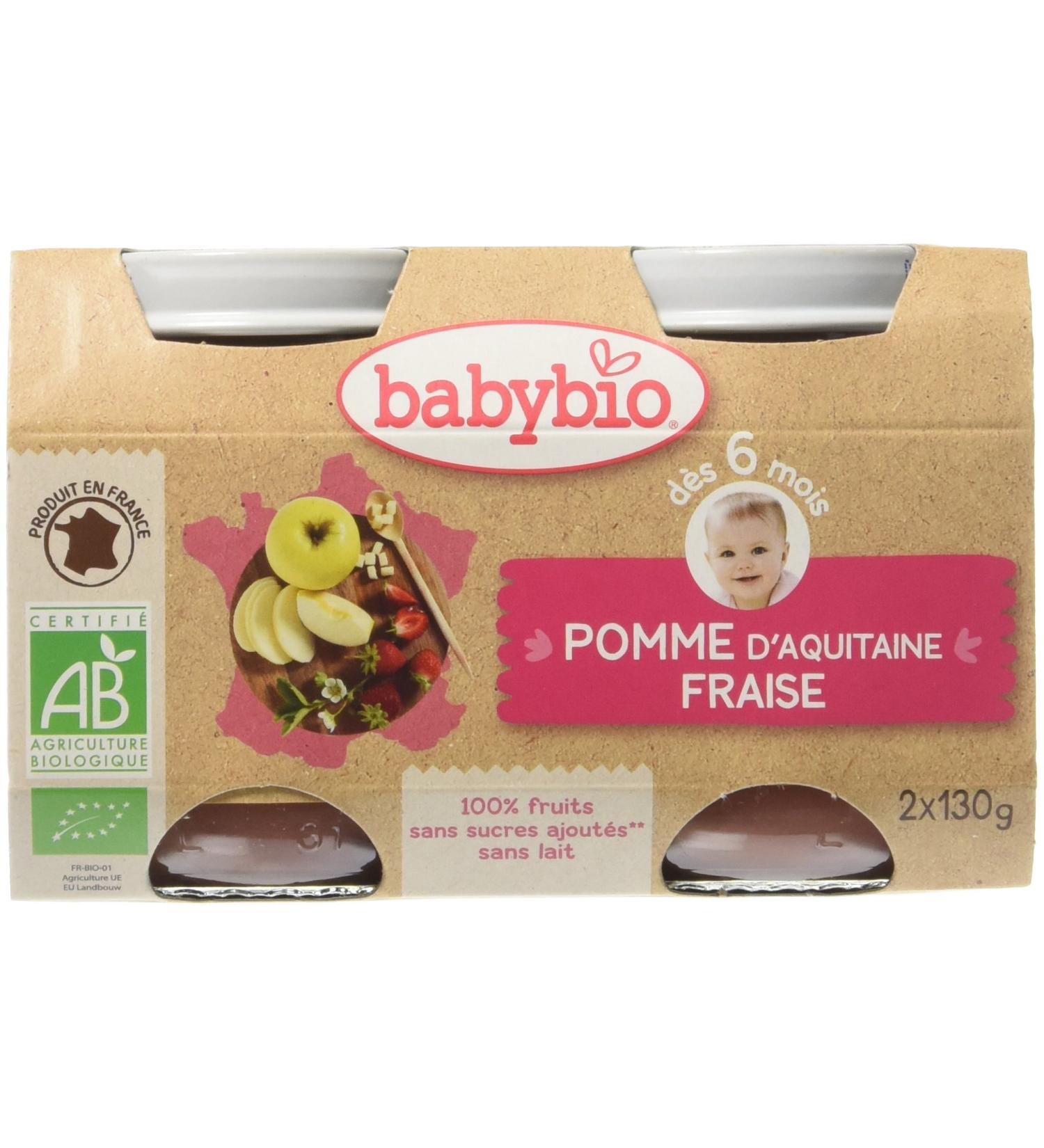 Babybio Pots Apple d'Aquitaine Strawberry - ORGANIC - 2x130g (260g)