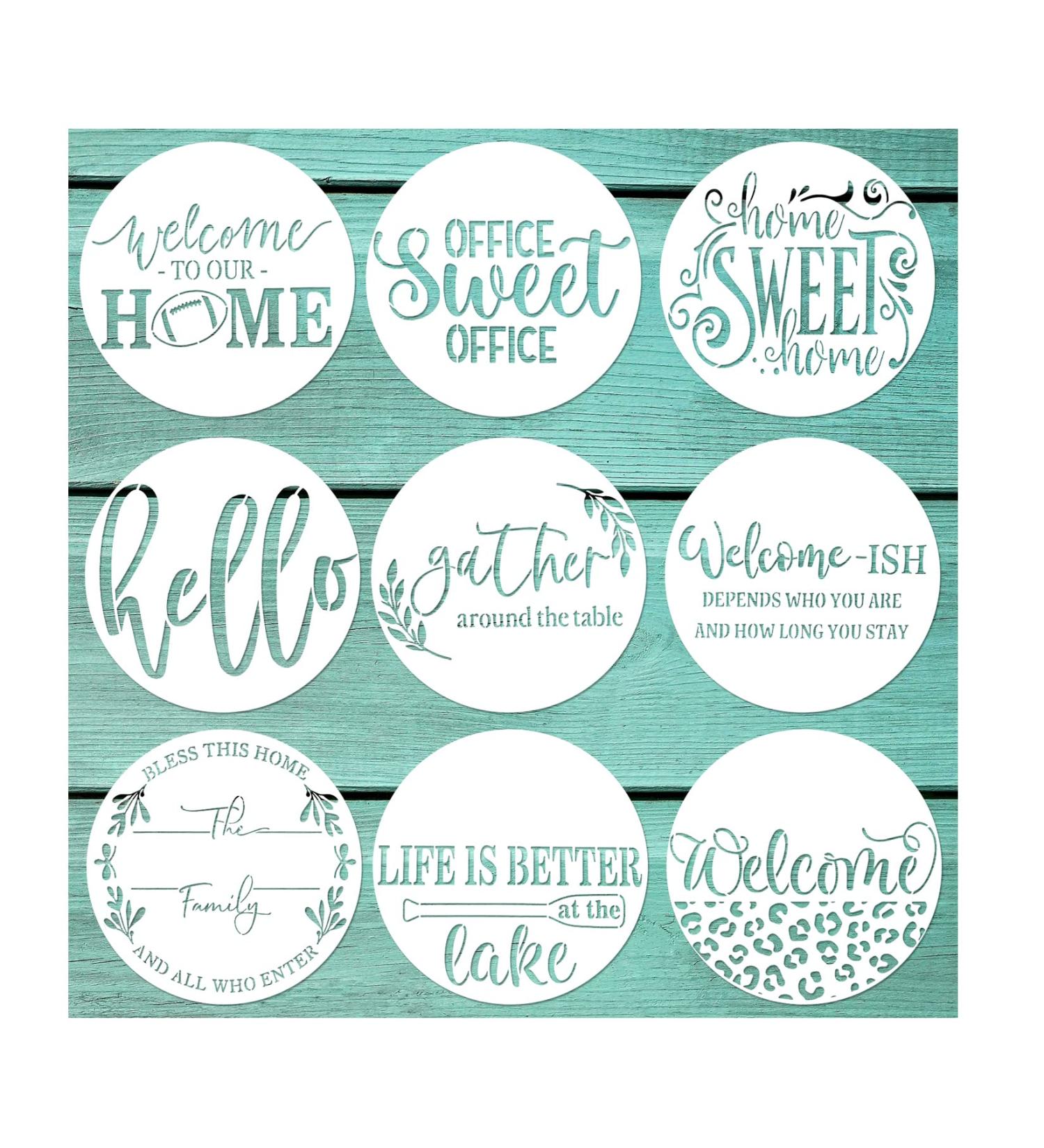 Round Welcome Stencils for Painting On Wood - Large Reusable Letters for Farmhouse Signs, Wall Art, and Door Mats - Buy Online on GoSupps.com