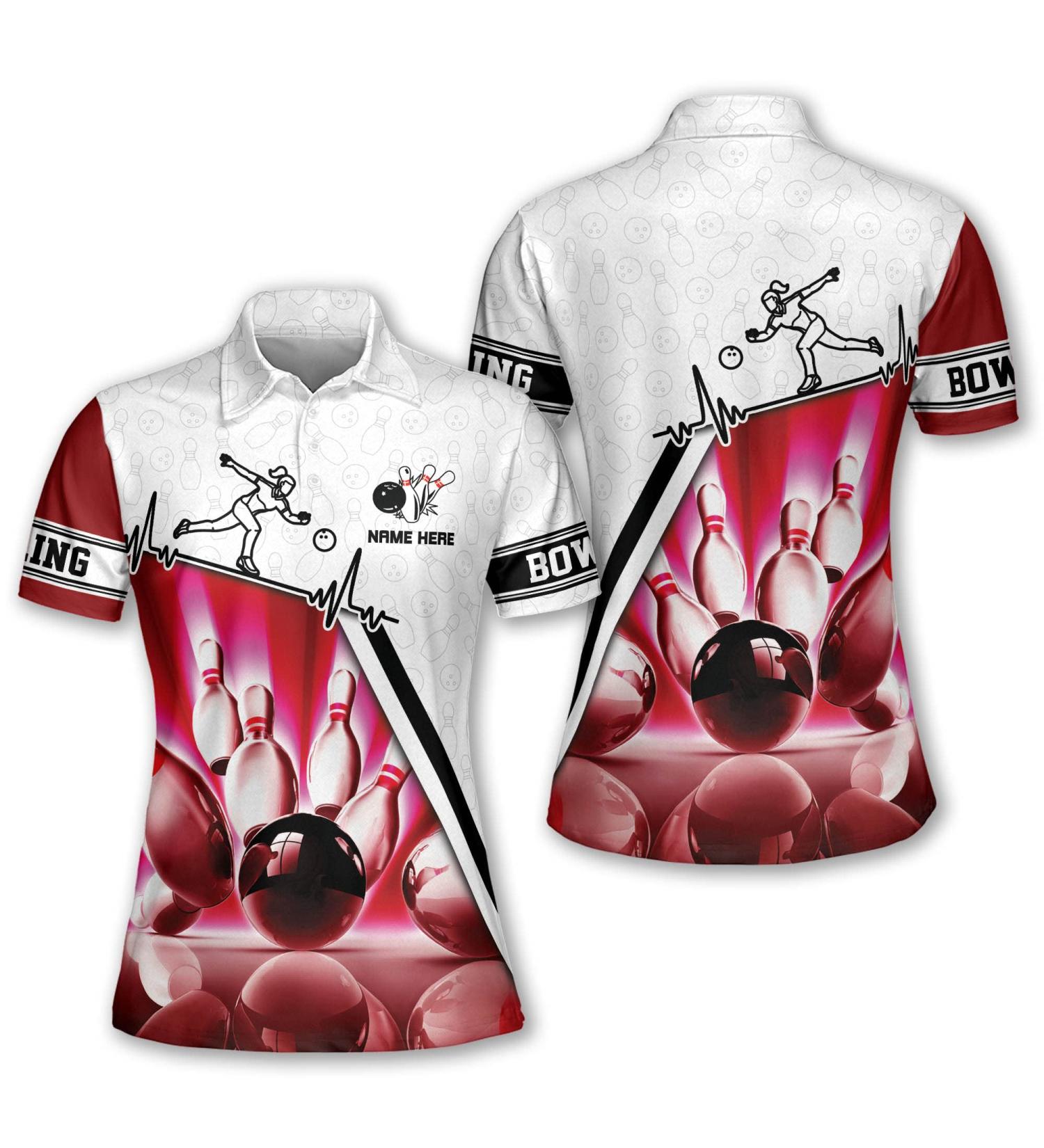 LASFOUR Custom Pink 3D Heartbeat Bowling Shirts for Women - Buy Online on GoSupps.com