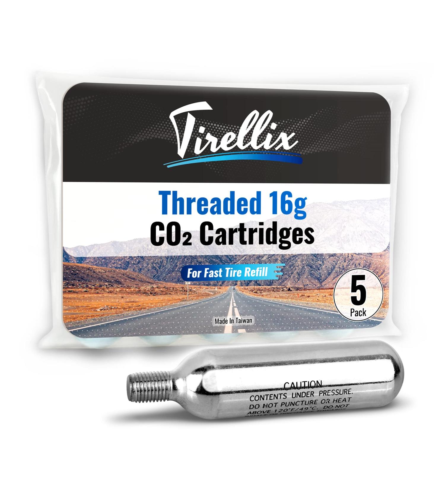 Tirellix 16g Threaded CO2 Cartridges - 5 Pack for Bike Tire Inflator, C02 Pump - Fast Air Refill for Bicycle MTB - 3/8-24 TPI Neck, Standard C0 2 Inflation Tools - Buy Online on GoSupps.com