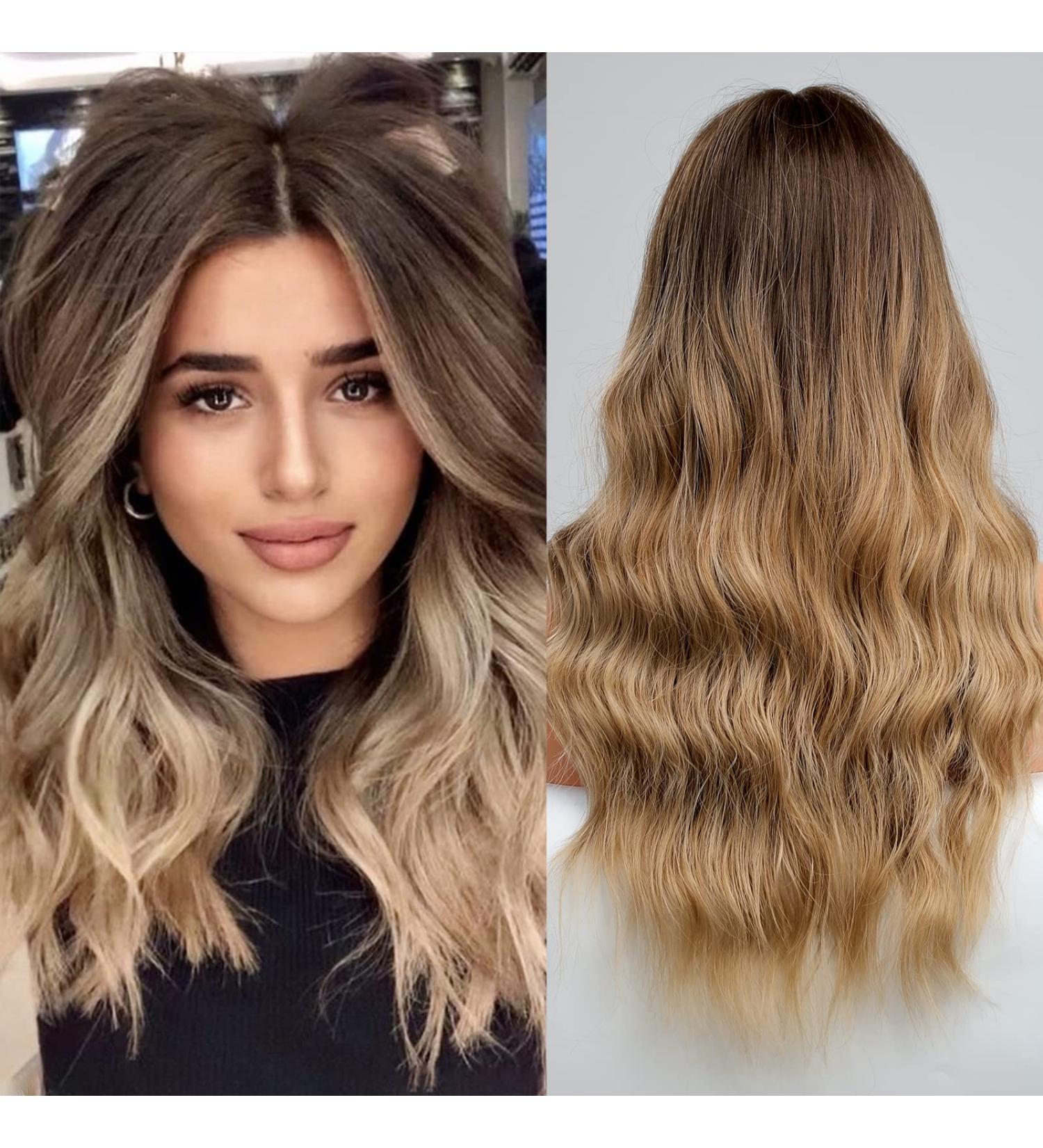 Ombre Brown to Blonde Lace Front Wig for Women - Long Wavy Synthetic Hair Wig - Buy Online on GoSupps.com