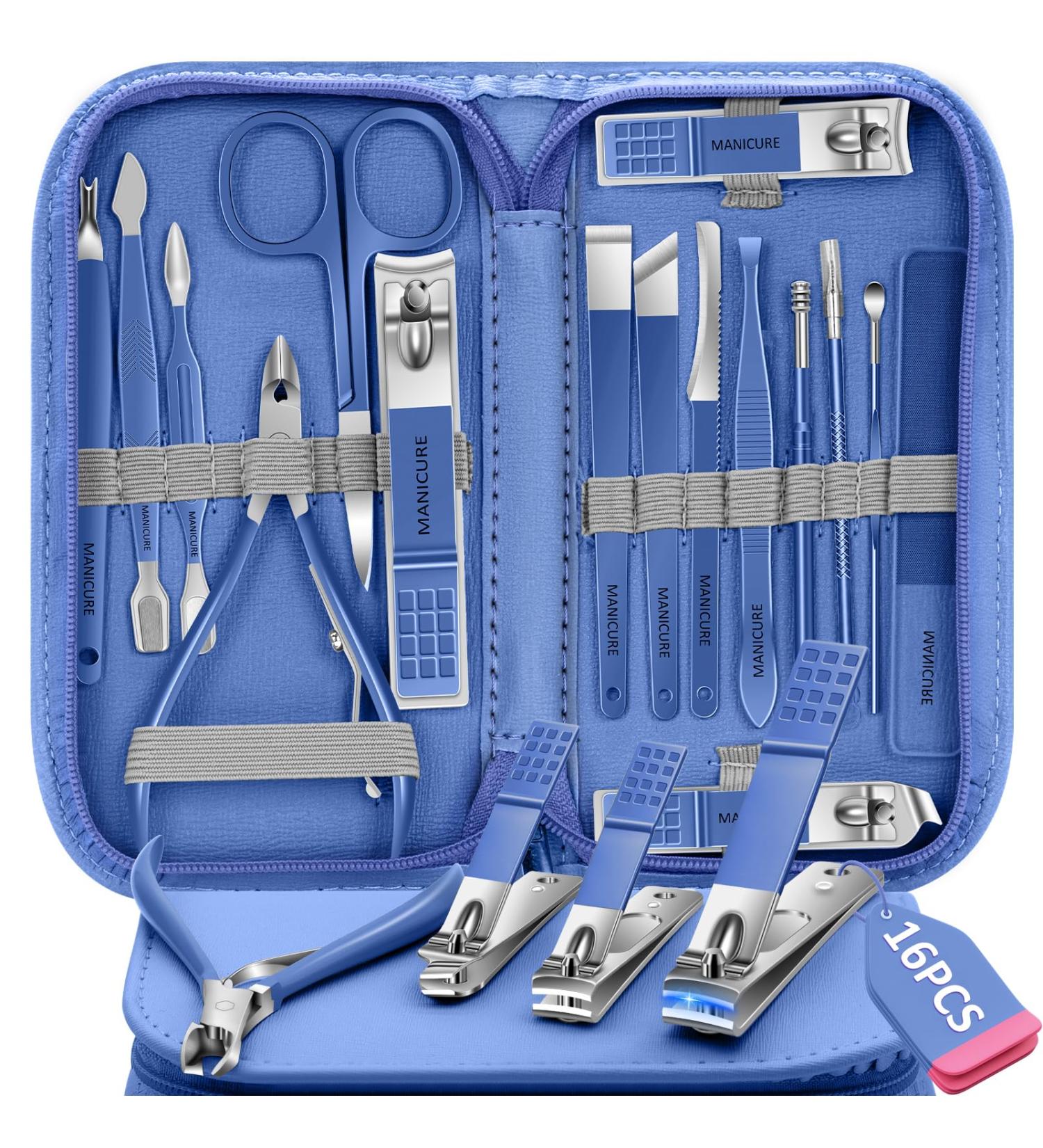 Manicure Set Nail Clipper Set 16 In 1Pedicure Manicure Kit Professional Pedicure Set Women Men Personal Nail Care Kit with Travel Case Blue - Buy Online on GoSupps.com
