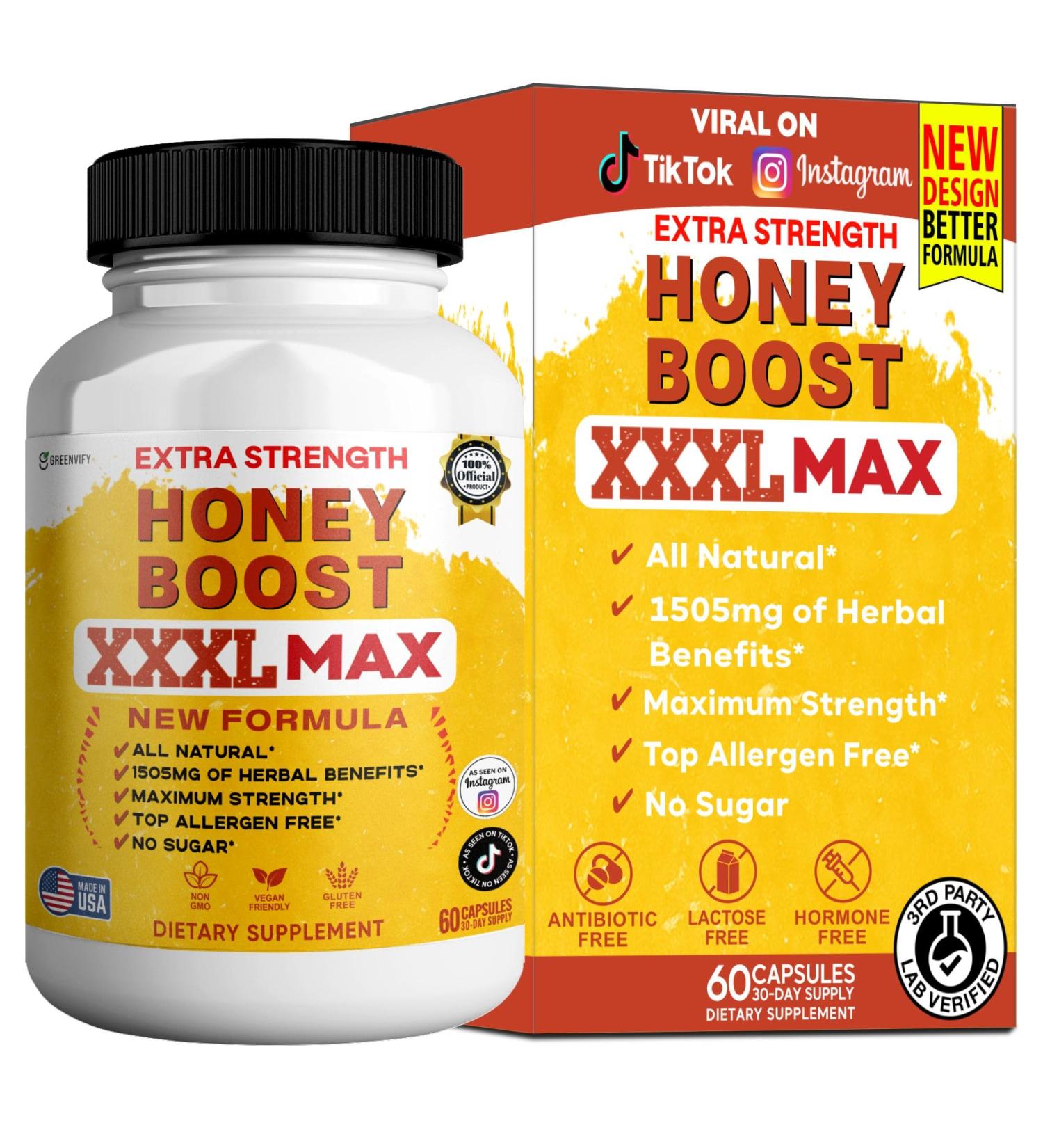 Honey Boost XXXL Max Extra Strength Supplement Organic Maca Root Complex All Natural 60 Capsules Sugar Free Allergen Free (1) - Buy Online on GoSupps.com